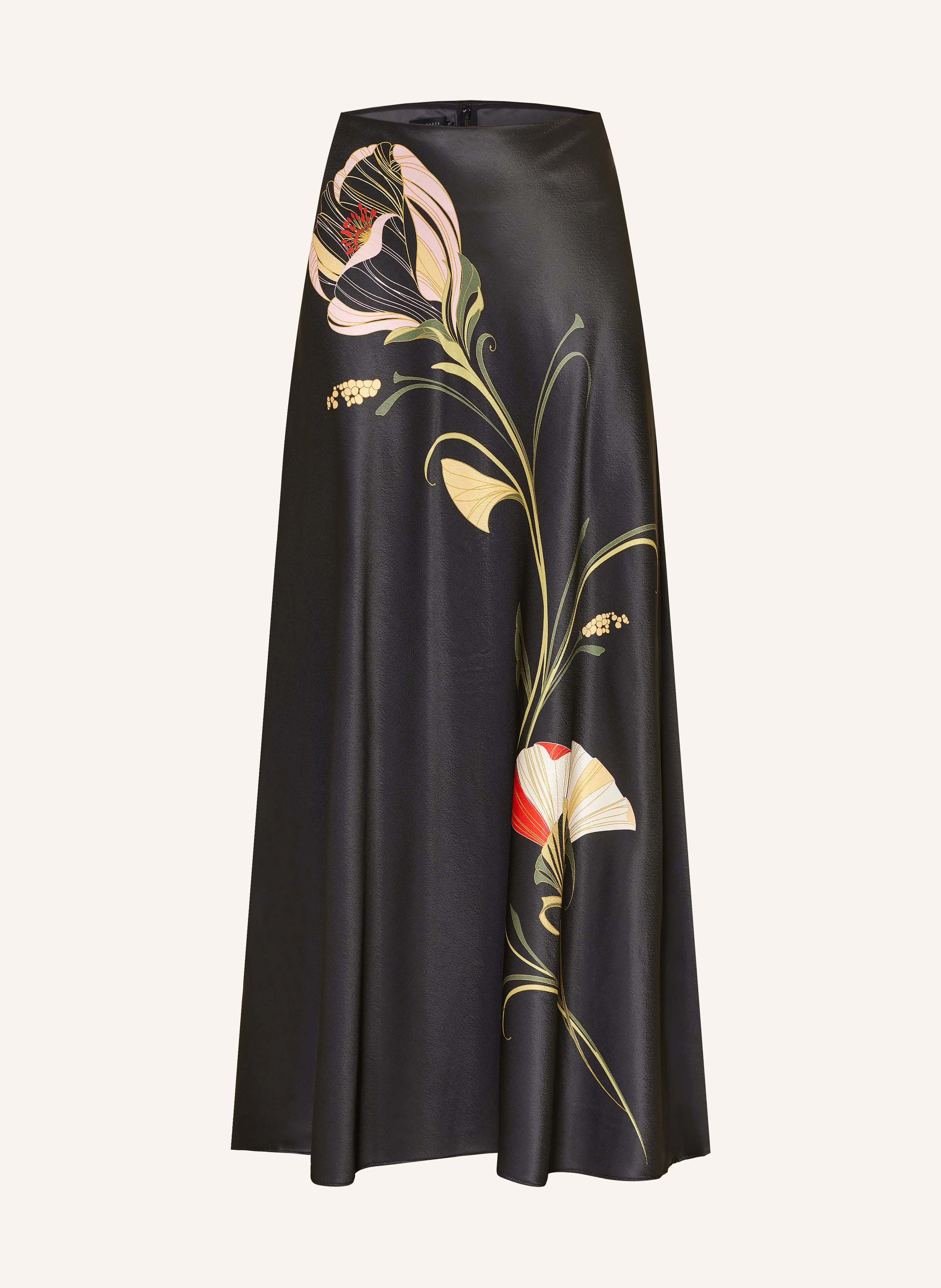 TED BAKER SALIRA satin skirt in black / pink / light green