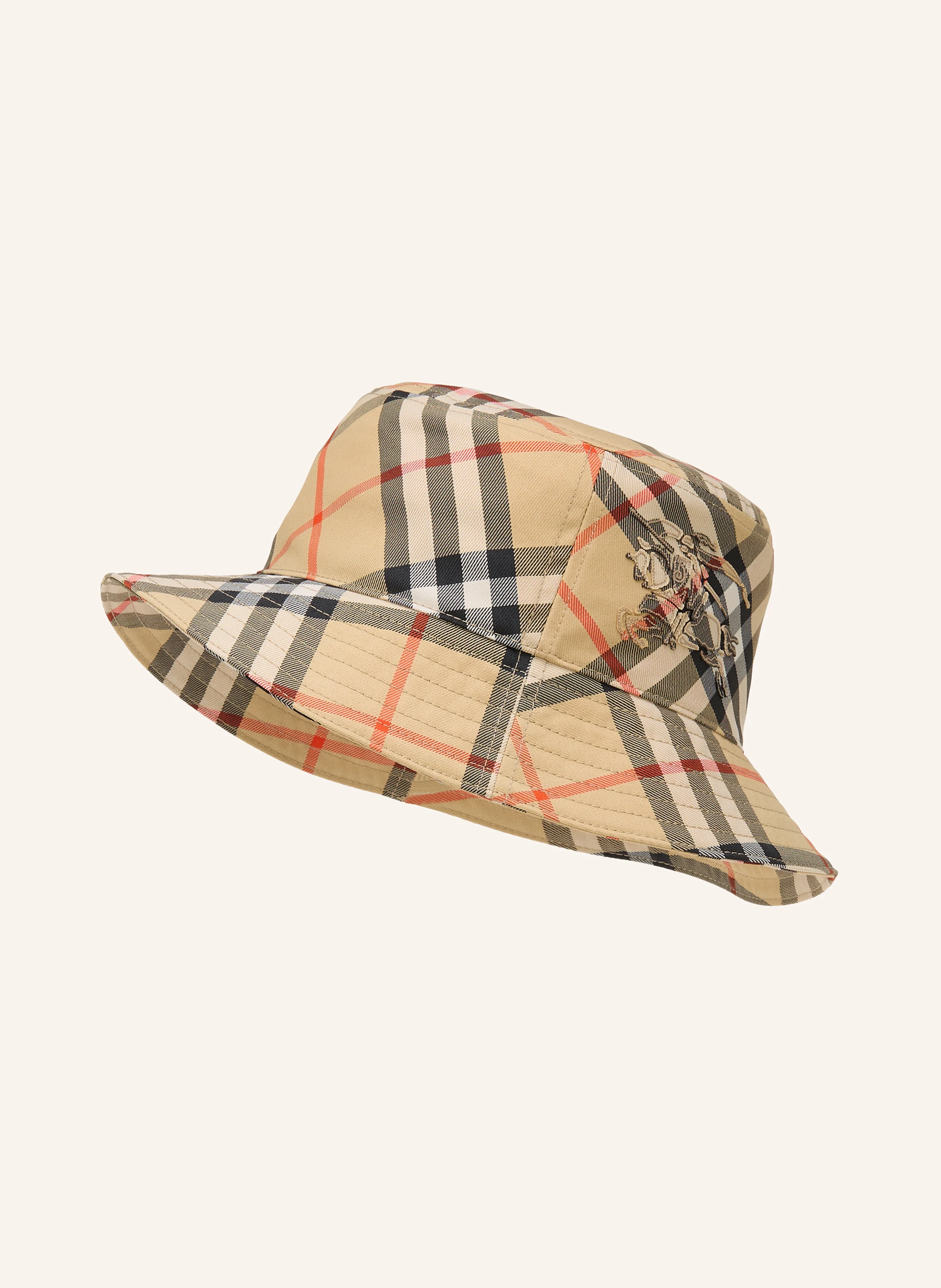 BURBERRY bucket hat in camel / red / black