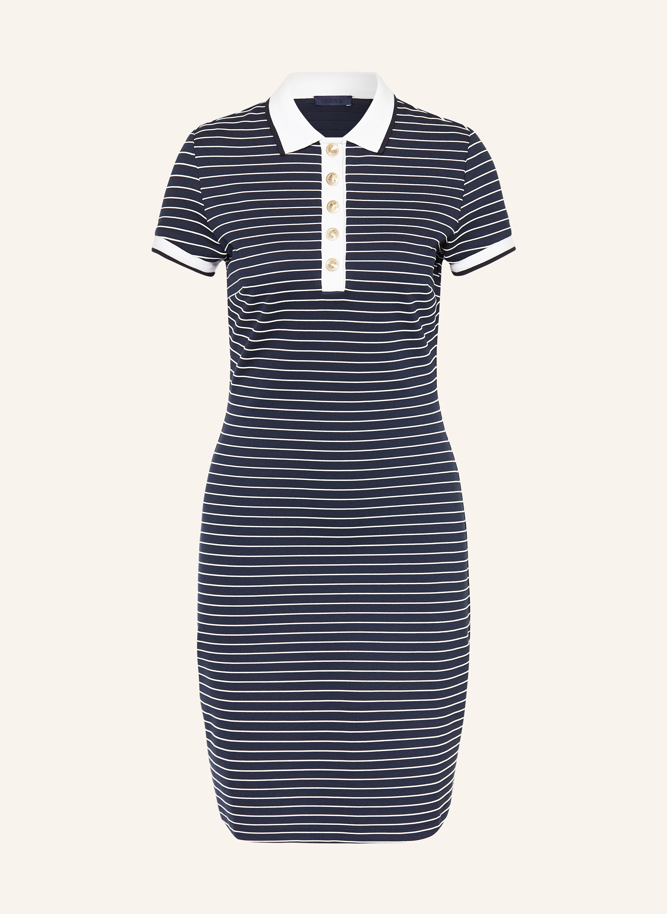 GUESS Jersey polo dress in dark blue / white