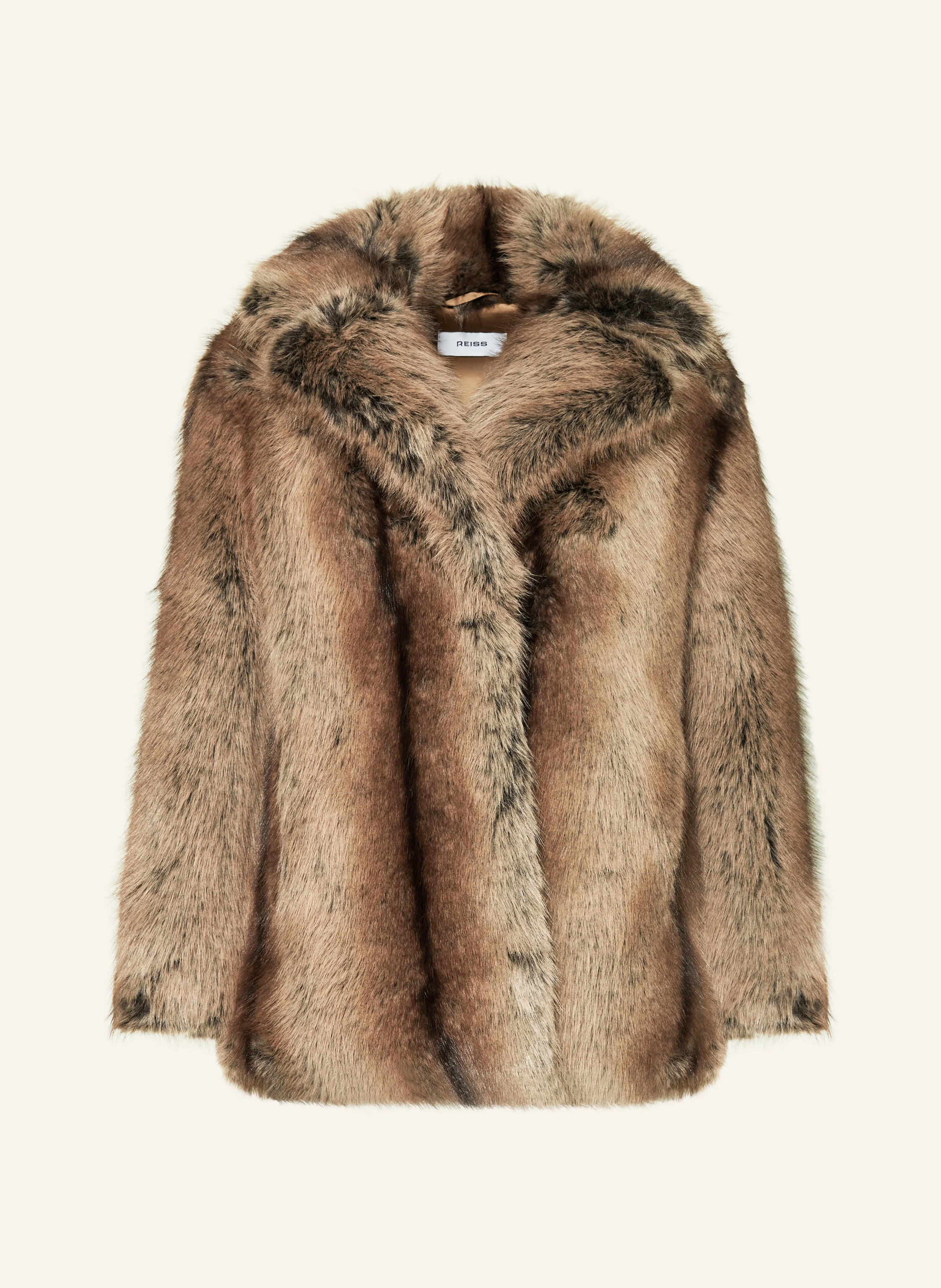 REISS LAILA faux fur jacket in light brown