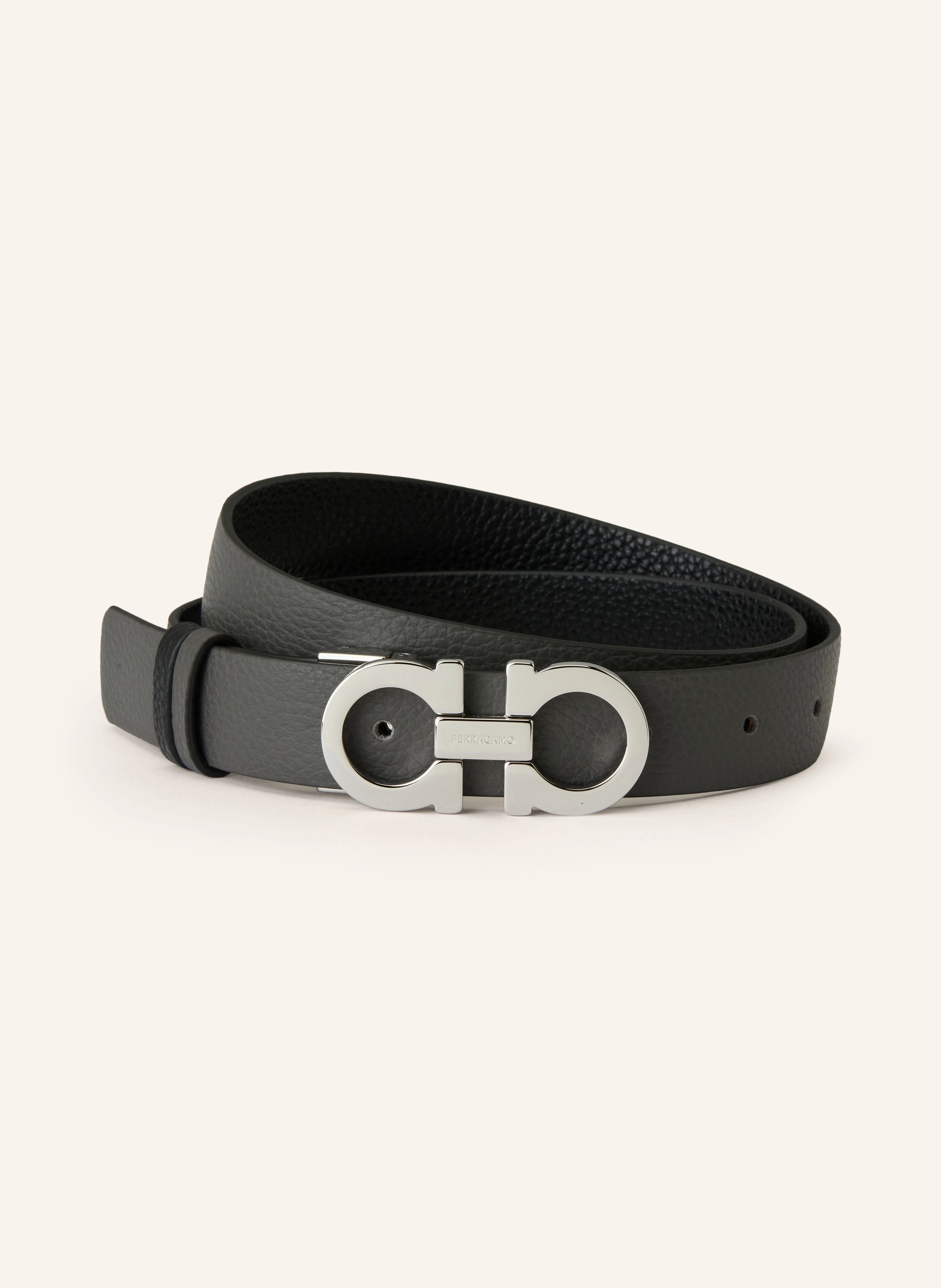 FERRAGAMO Curea din piele DONNA reversibilă: NEGRU / ARGINT