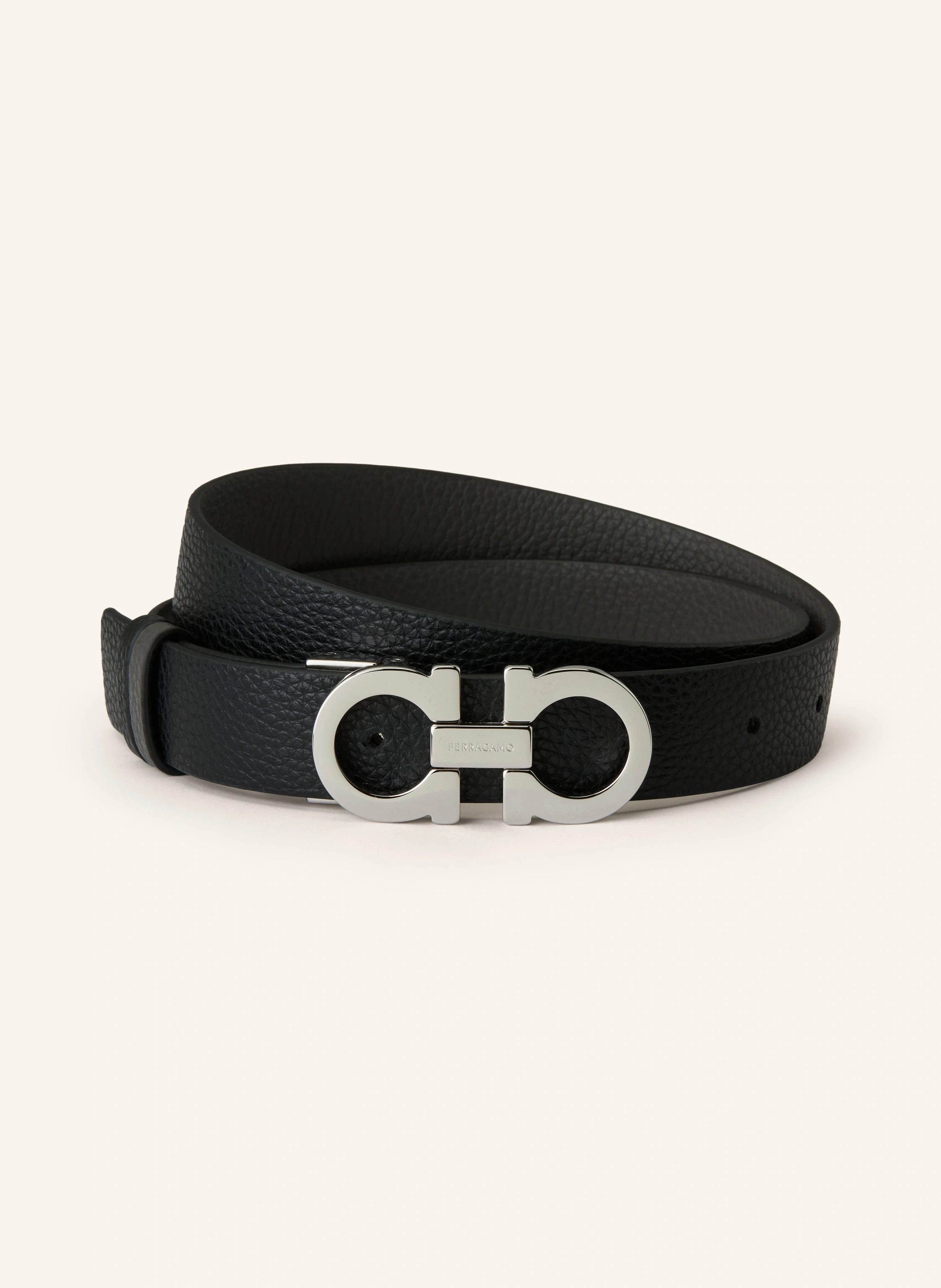 FERRAGAMO Curea din piele DONNA reversibilă: NEGRU / ARGINT
