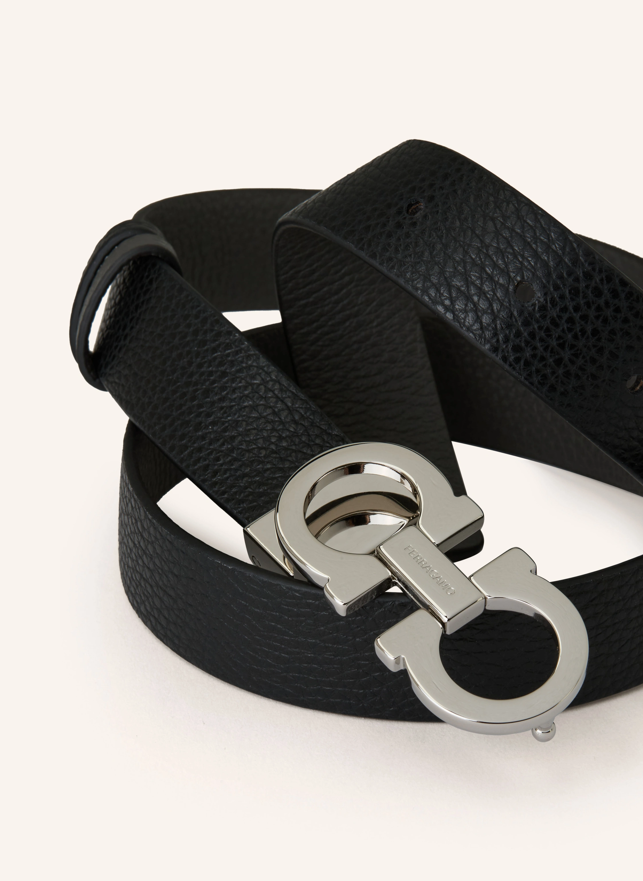 FERRAGAMO Curea din piele DONNA reversibilă: NEGRU / ARGINT