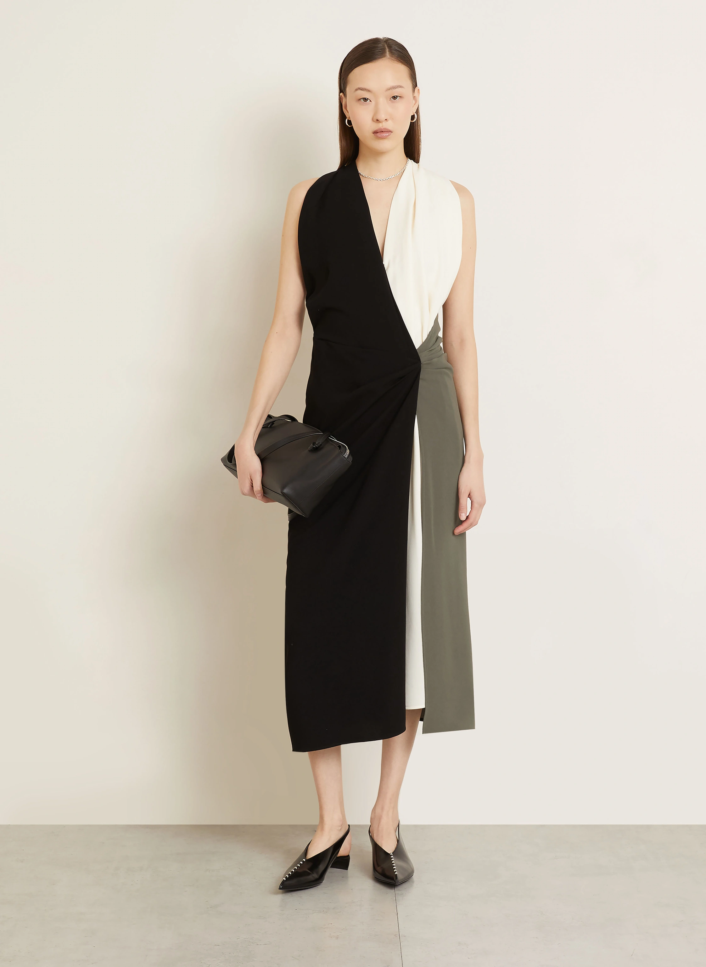 proenza schouler beige wrap dress ELSA wrap-style in black / cream / khaki Signature Doll Holiday Barbie General Fabric: Lace Size:2L on design