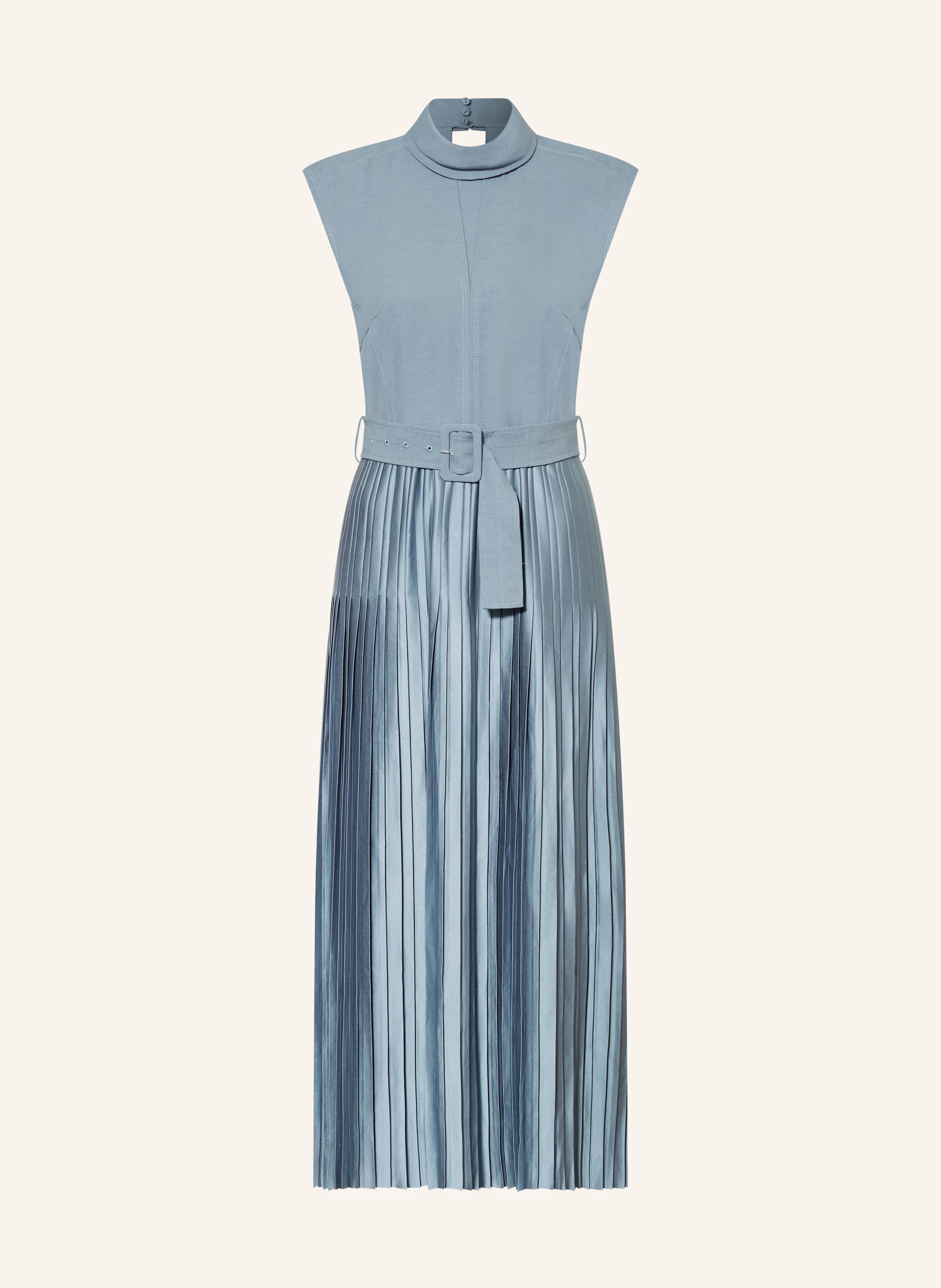 REISS ANIA dress in a mix of materials with pleats in blue gray