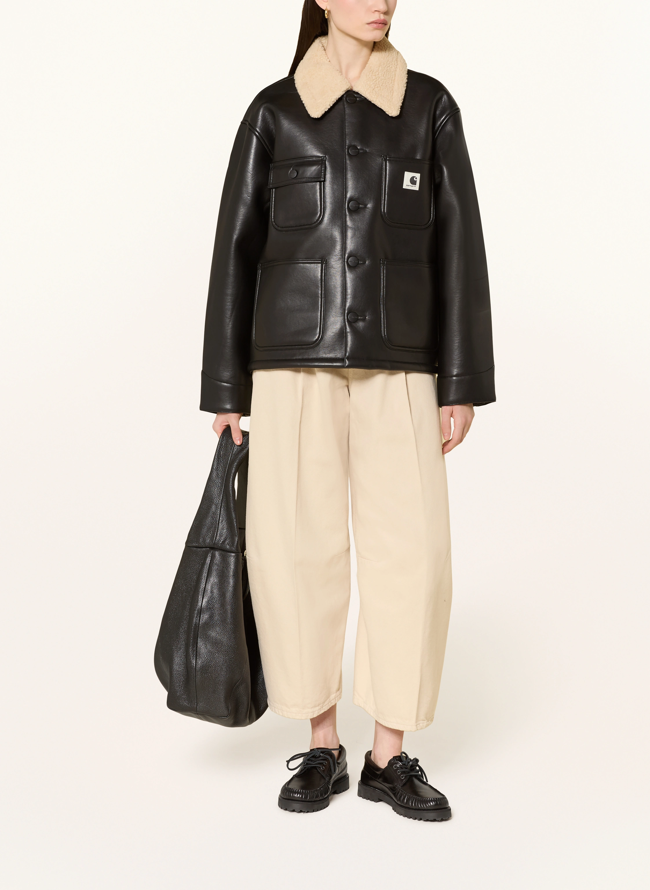carhartt WIP SHEPTON jacket in leather look with faux fur in black 
