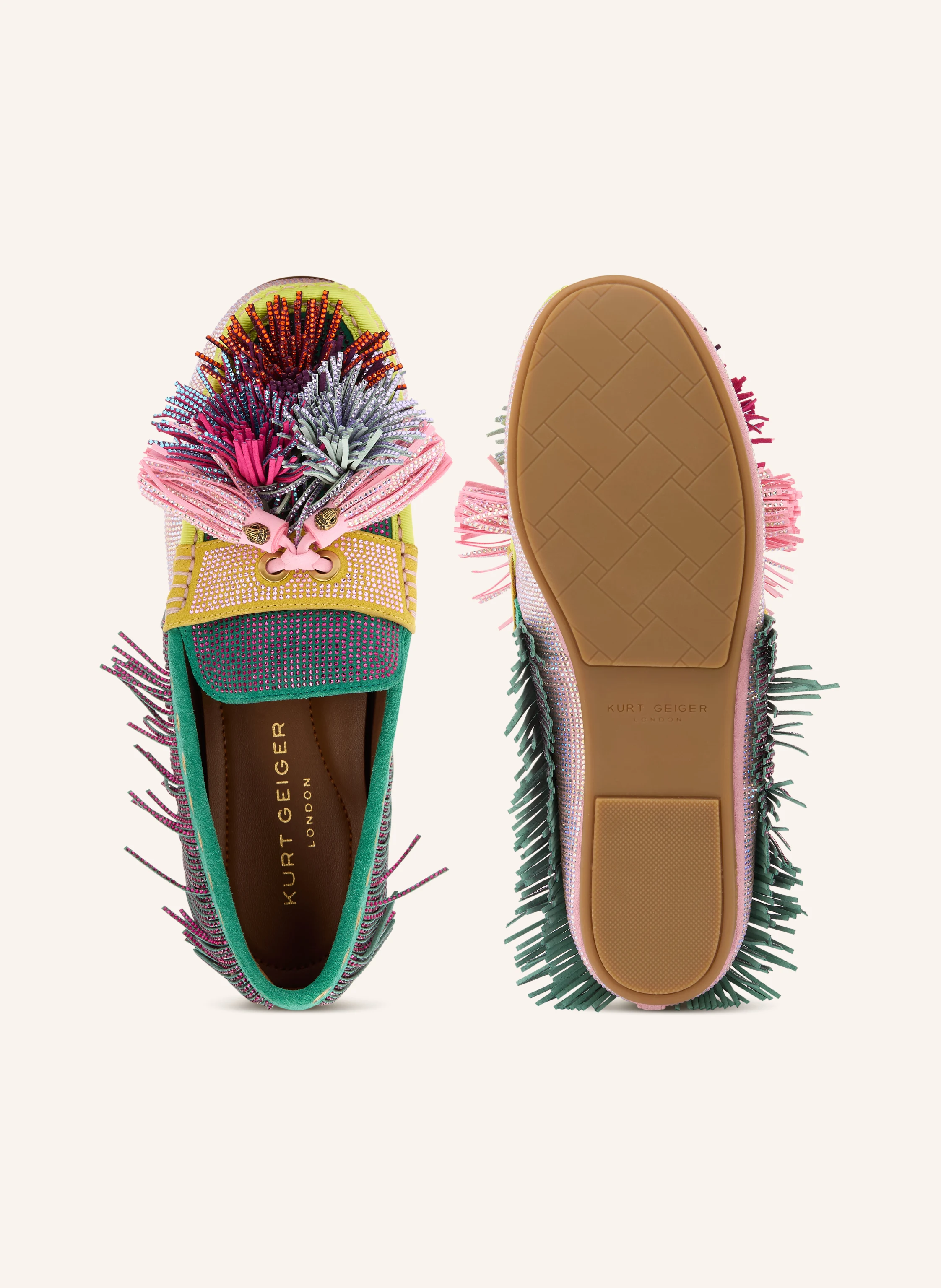 KURT GEIGER Moccasins with gemstones: GREEN / ROSE / YELLOW