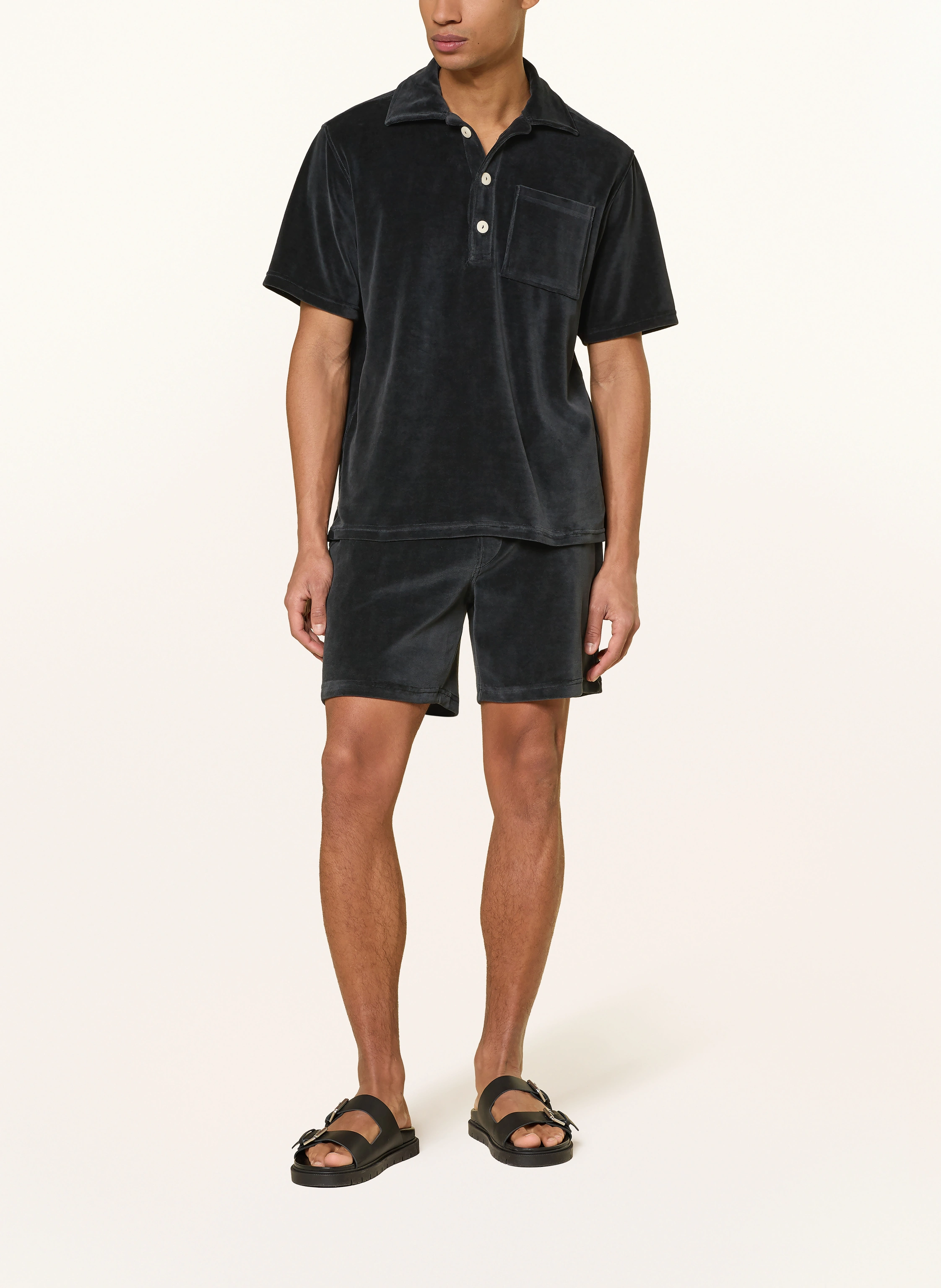 OAS velvet polo shirt: BLACK