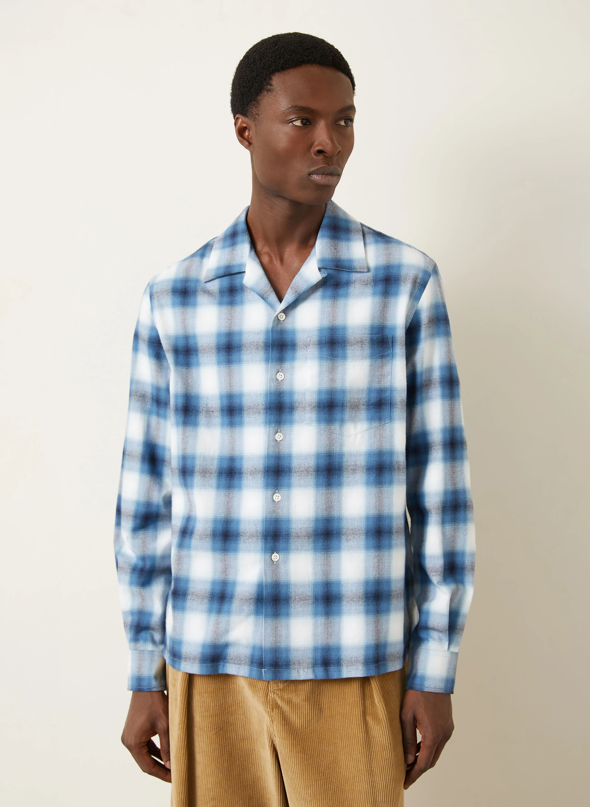 JW ANDERSON Slim fit flannel shirt in blue / white / black