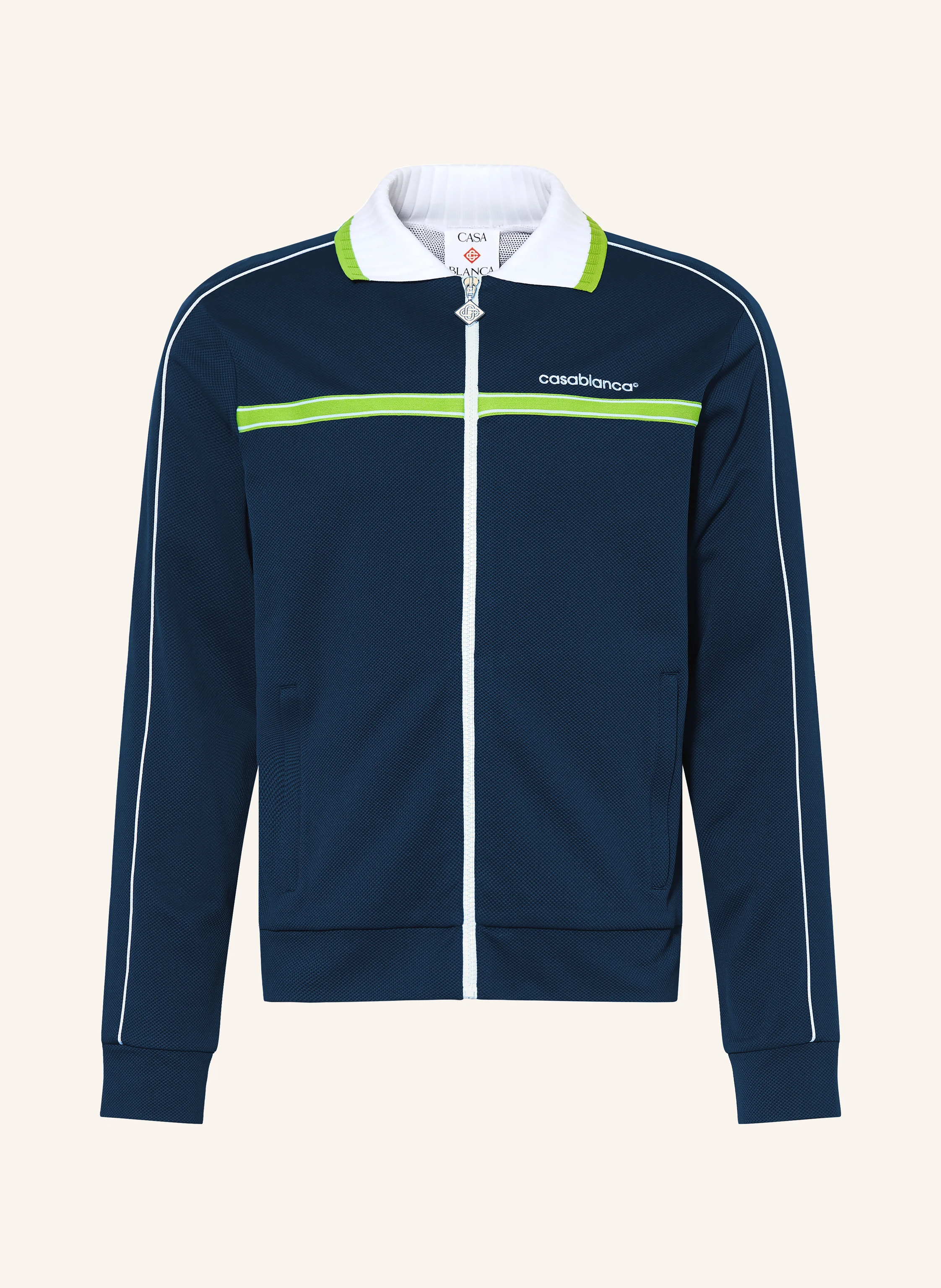 Casablanca Piqué track jacket in dark blue / neon green / white