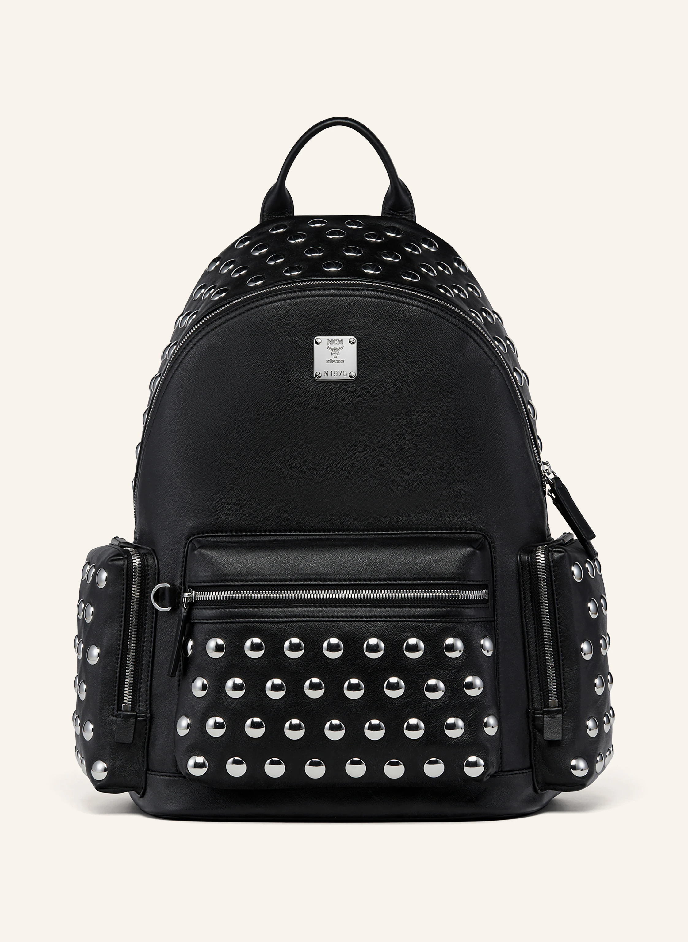 MCM STARK backpack with rivets and laptop compartment in black