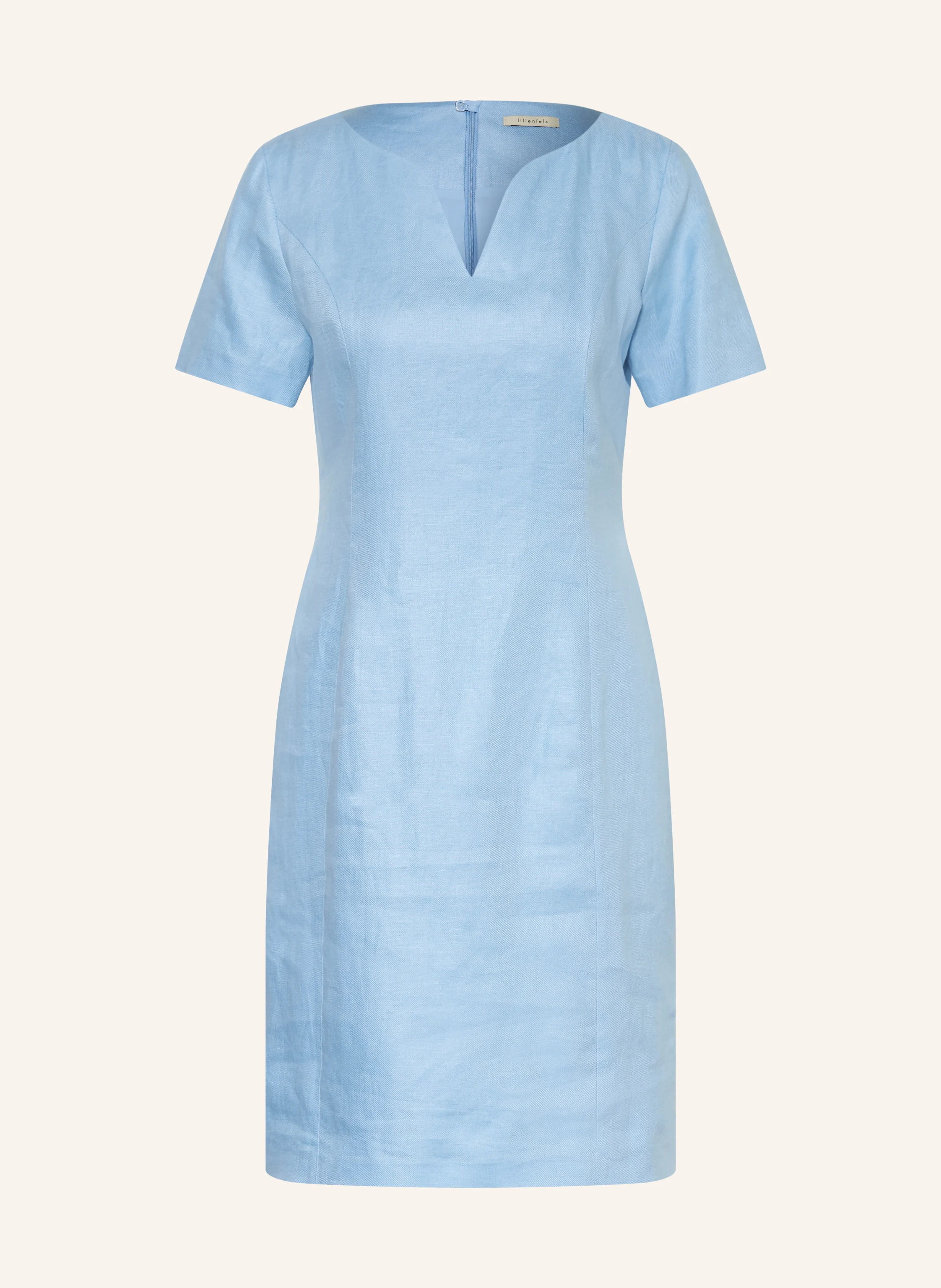 chinese dress ladies Blue Linen Shift Dress with Back Bow 2