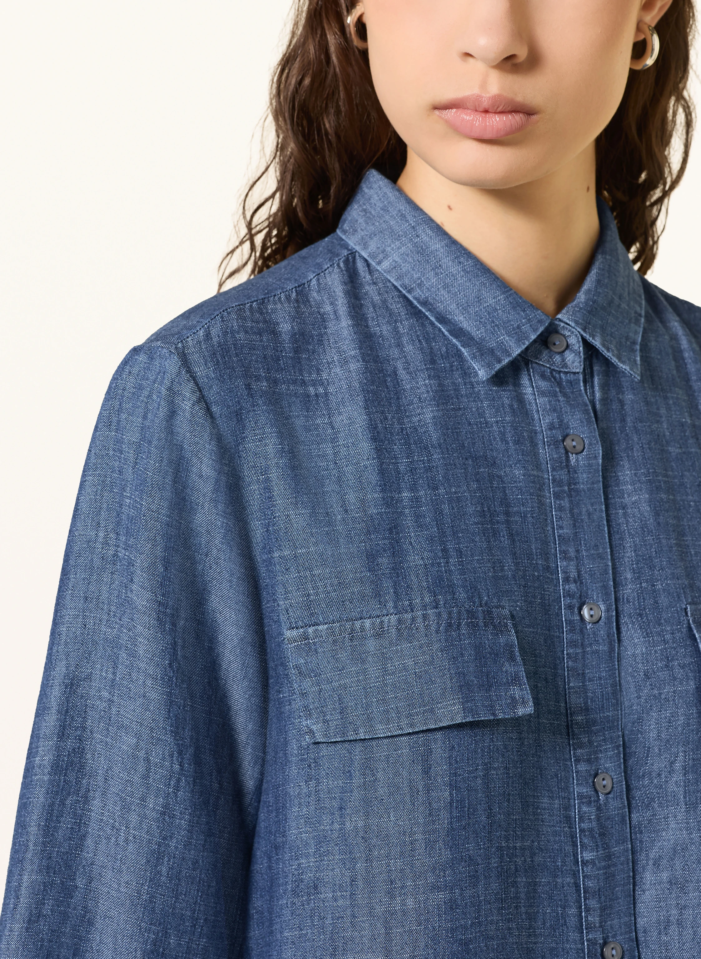 0039 ITALY Chemisier à manches 3/4 aspect jean: BLEU FONCÉ
