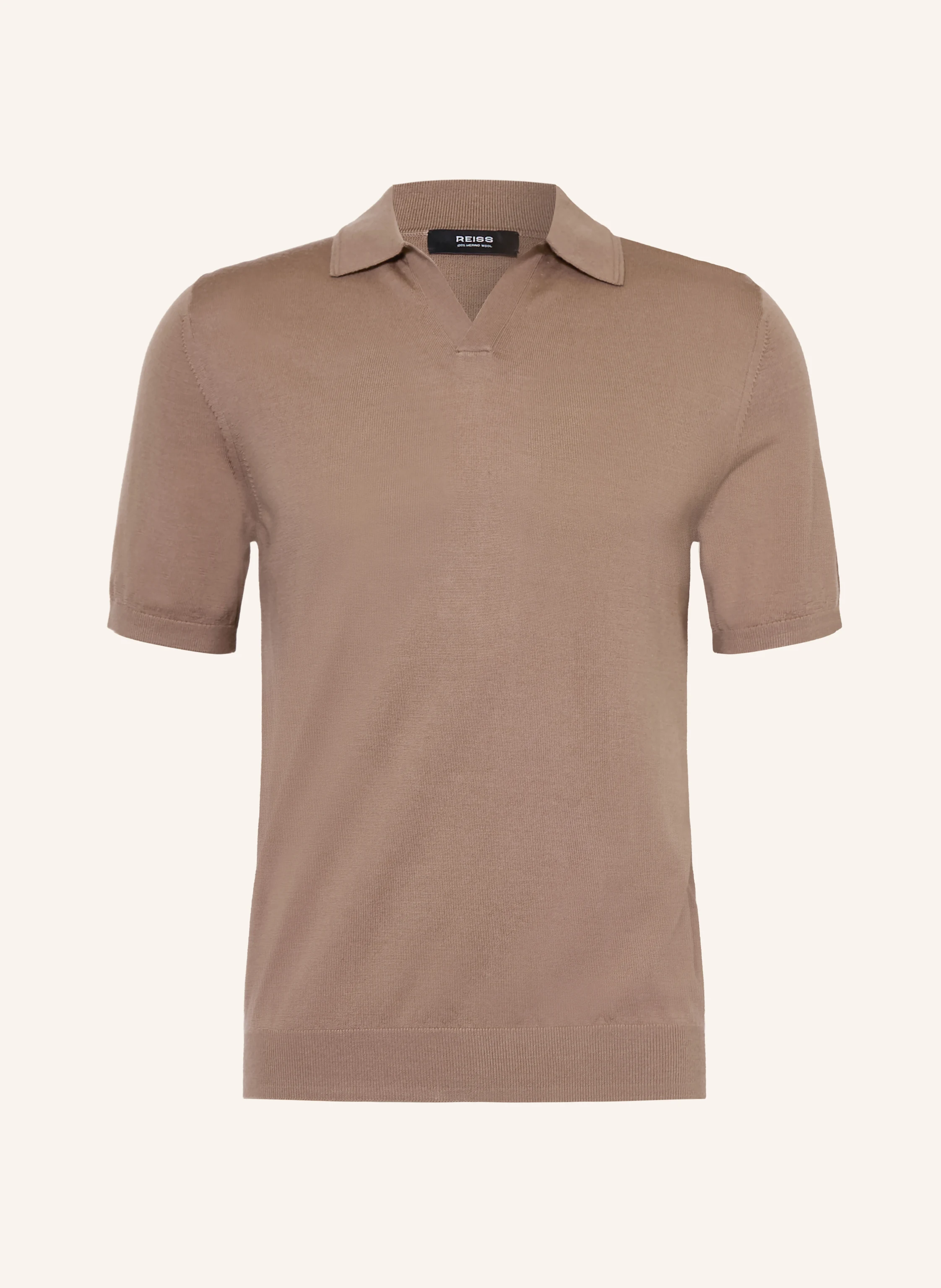 REISS DUCHIE knitted polo shirt made from merino wool: CAMEL