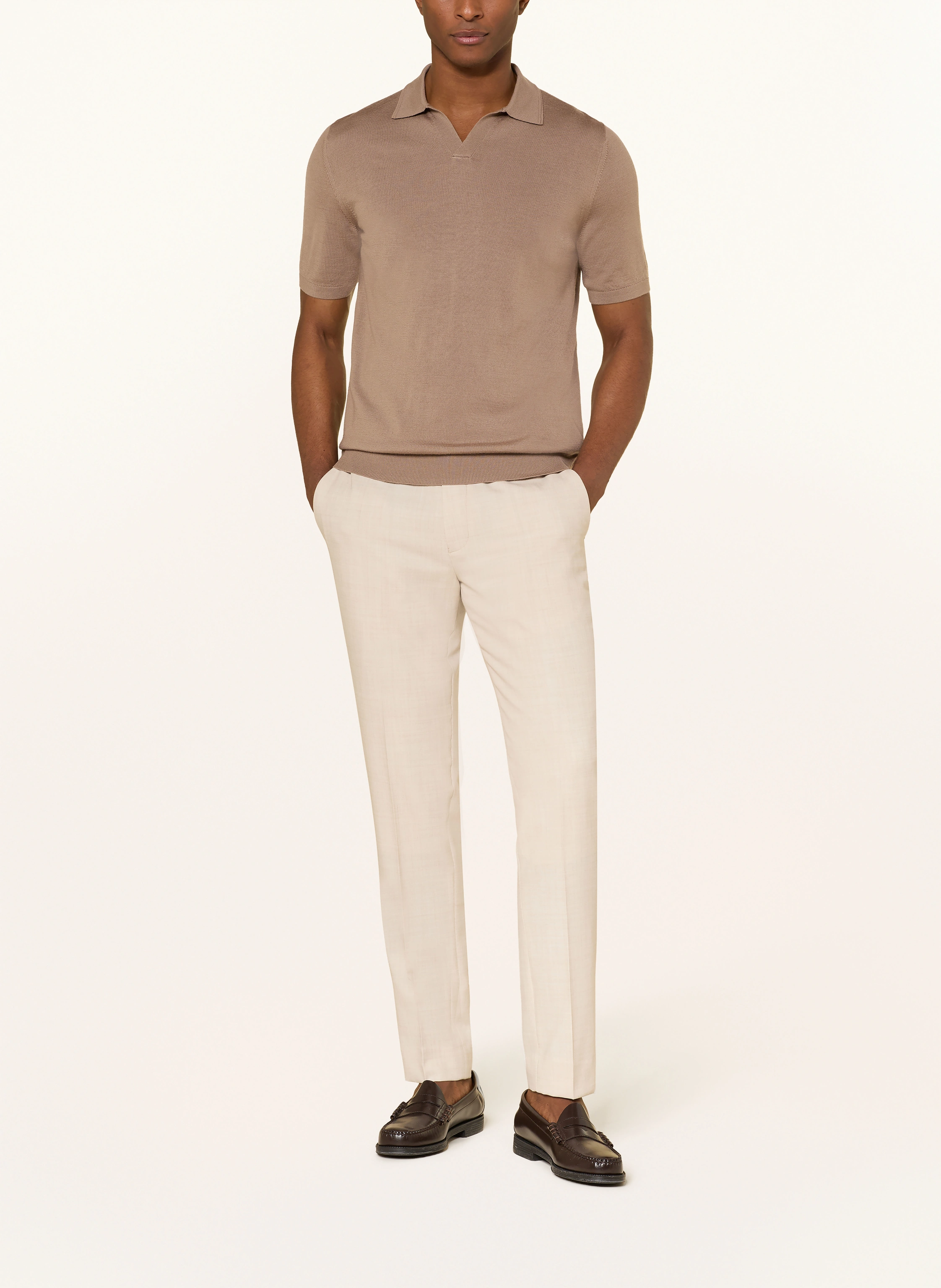 REISS DUCHIE knitted polo shirt made from merino wool: CAMEL