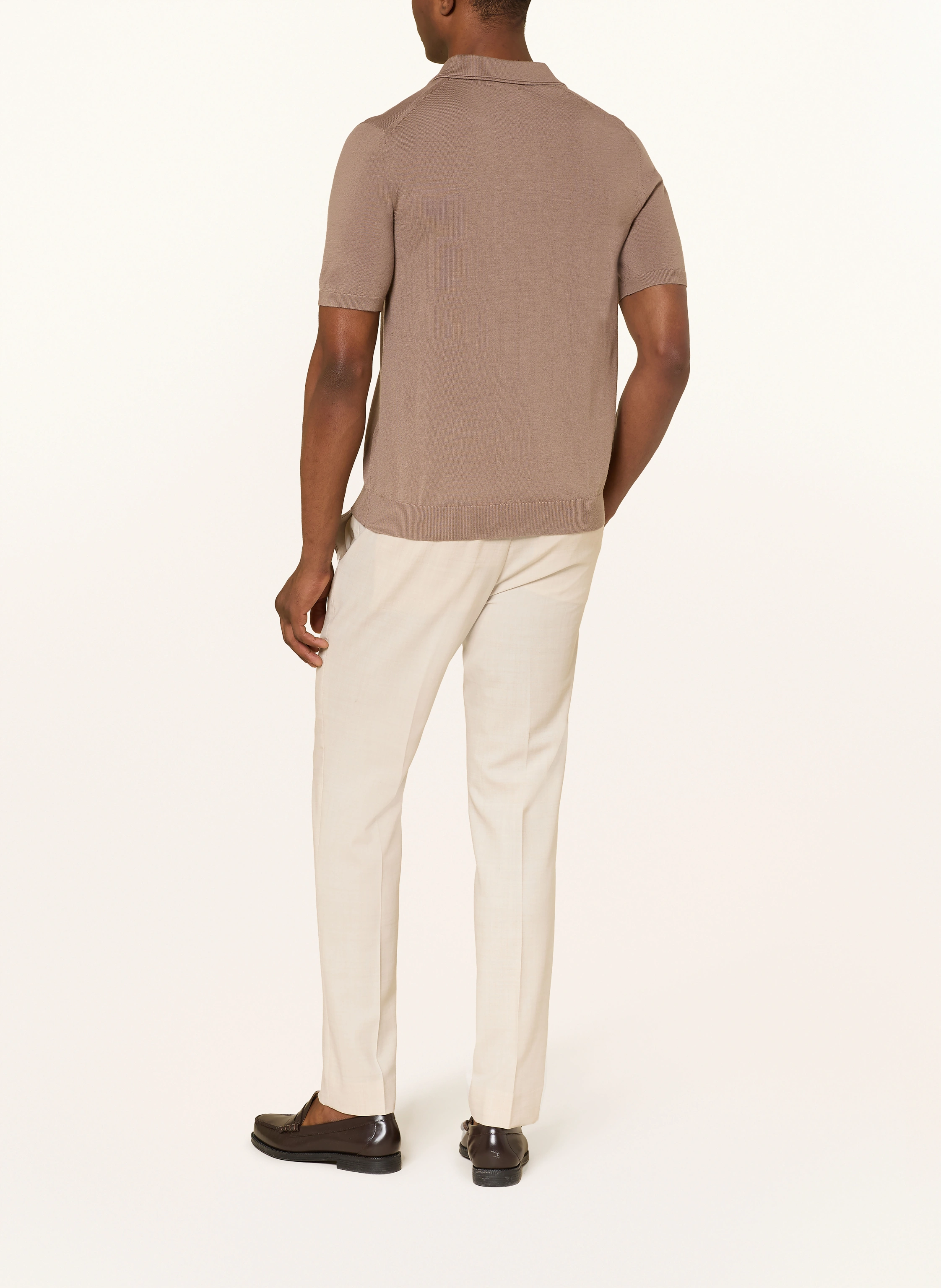 REISS DUCHIE knitted polo shirt made from merino wool: CAMEL