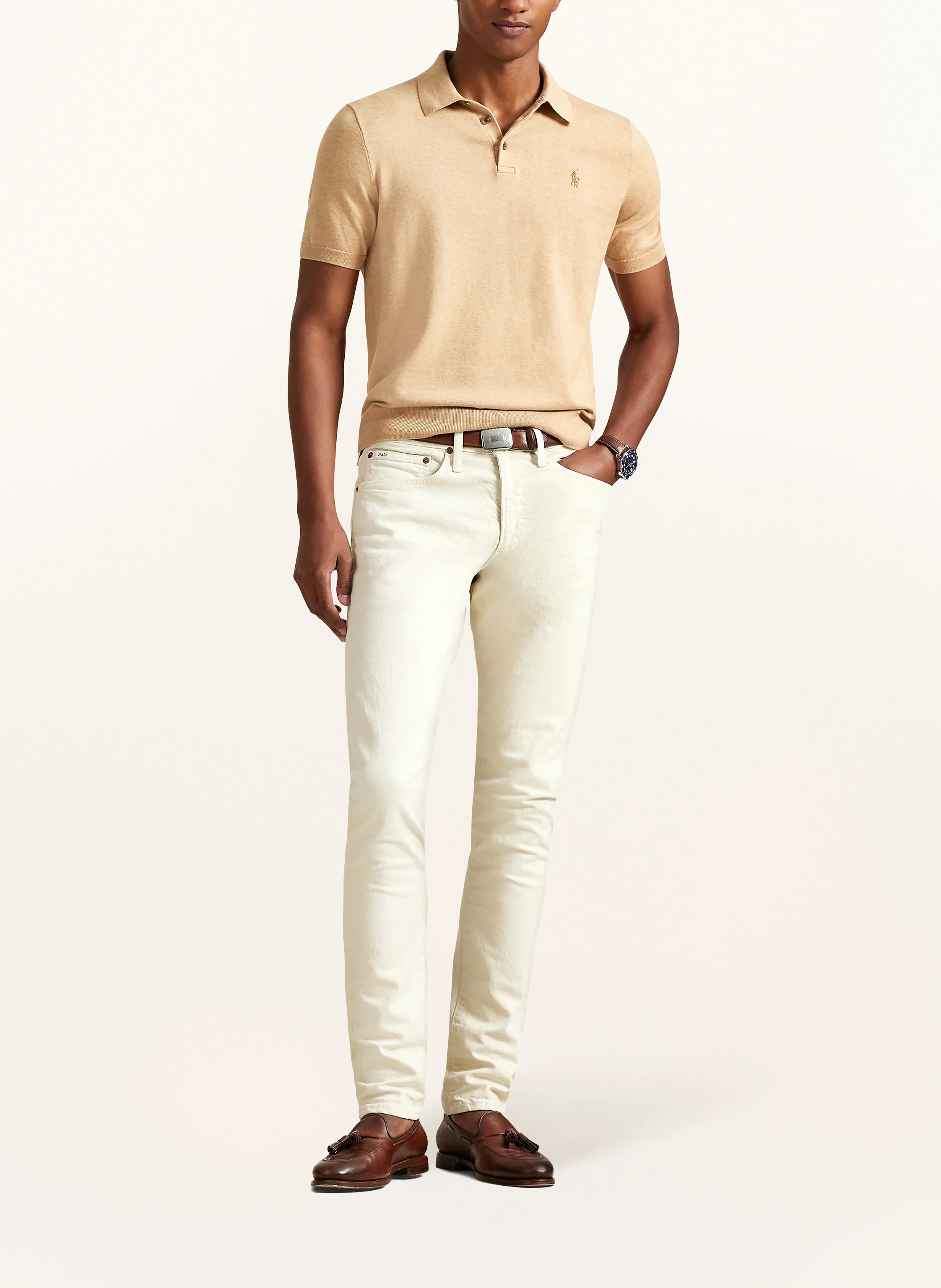 POLO RALPH LAUREN Strick-Poloshirt: BEIGE / BRAUN