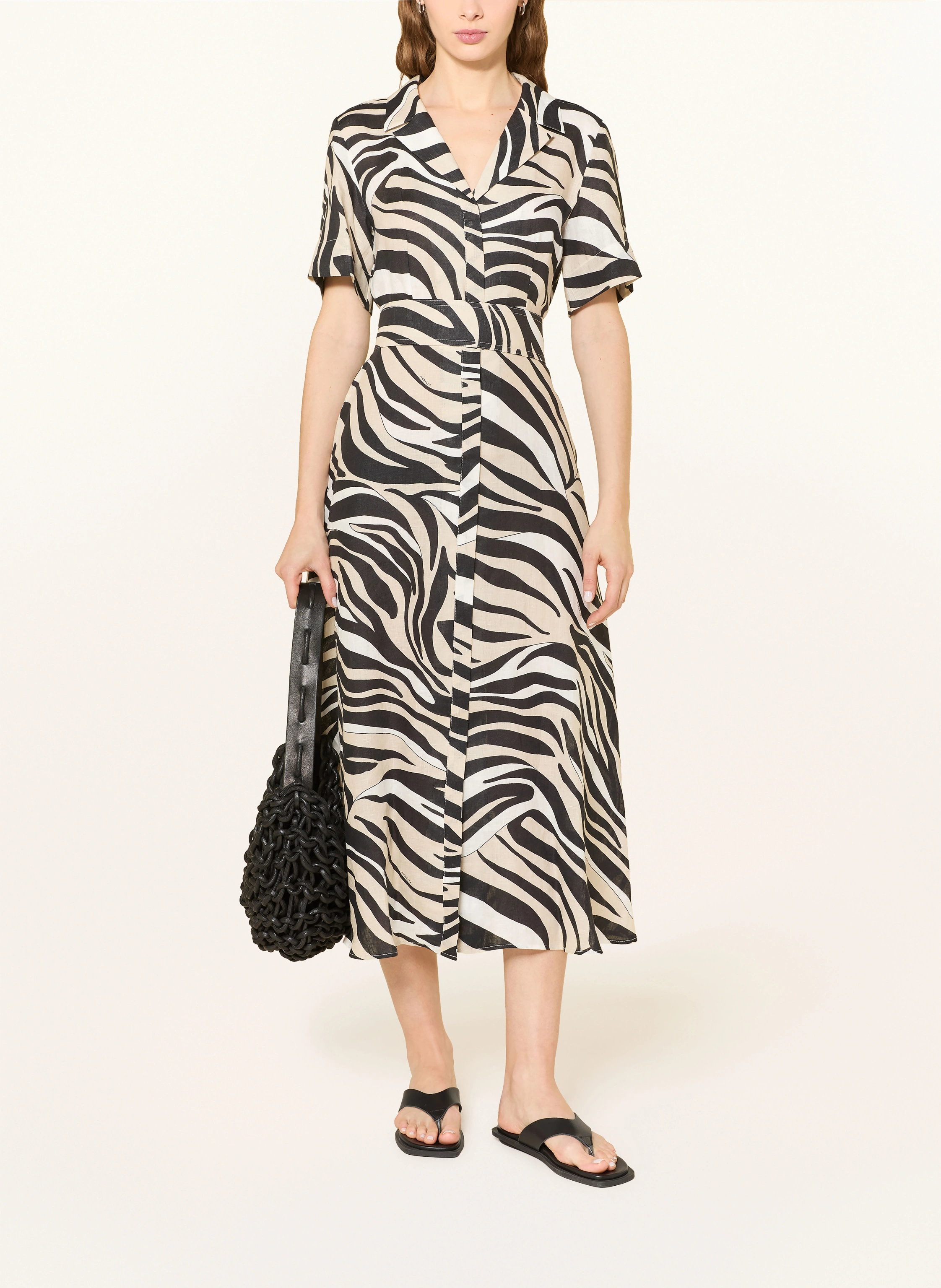MARELLA Linen dress MLSPACCHE in black / white