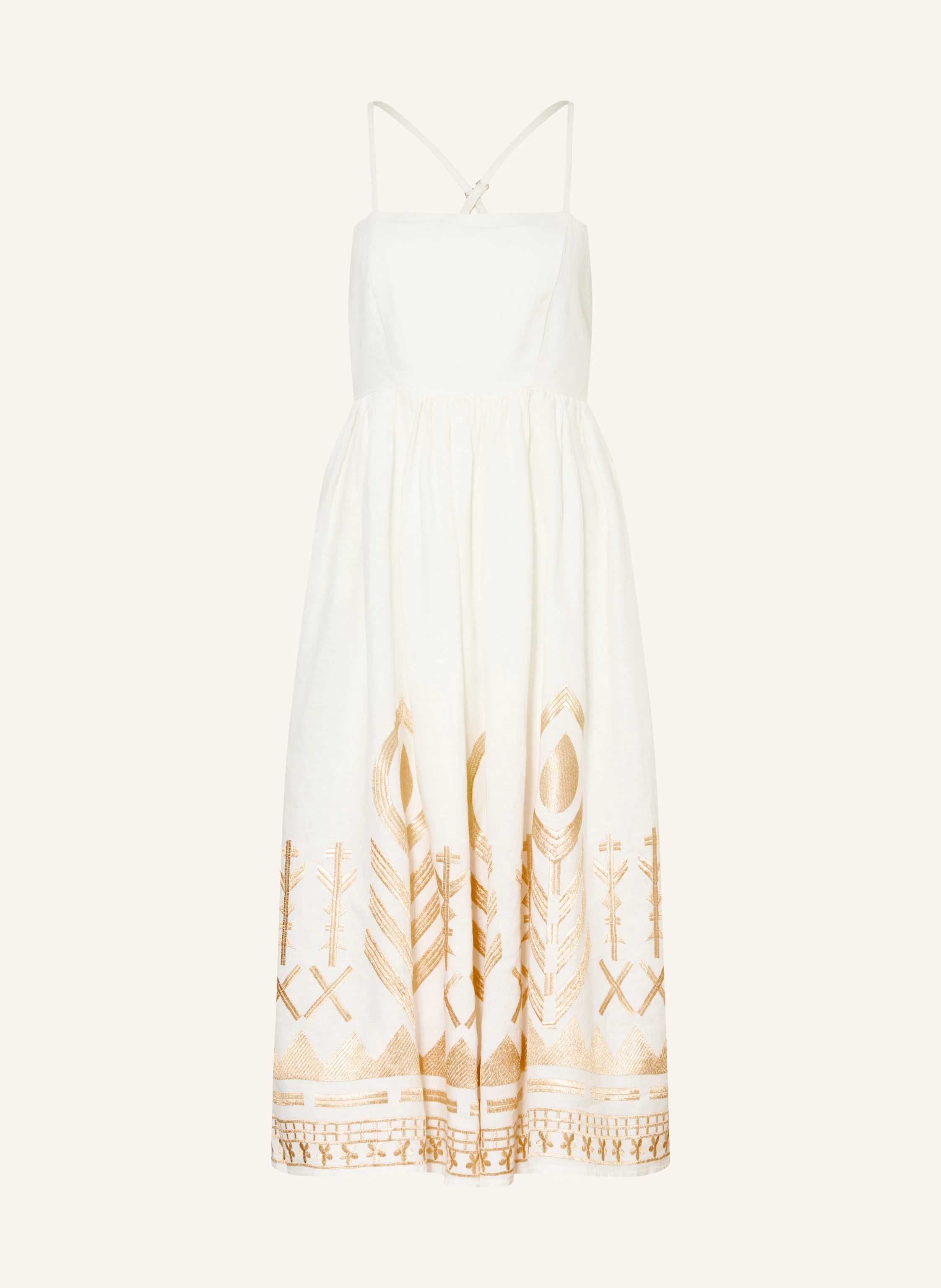 white and gold beach dress White cotton beach dress and gold embroidery Lindsey Brown