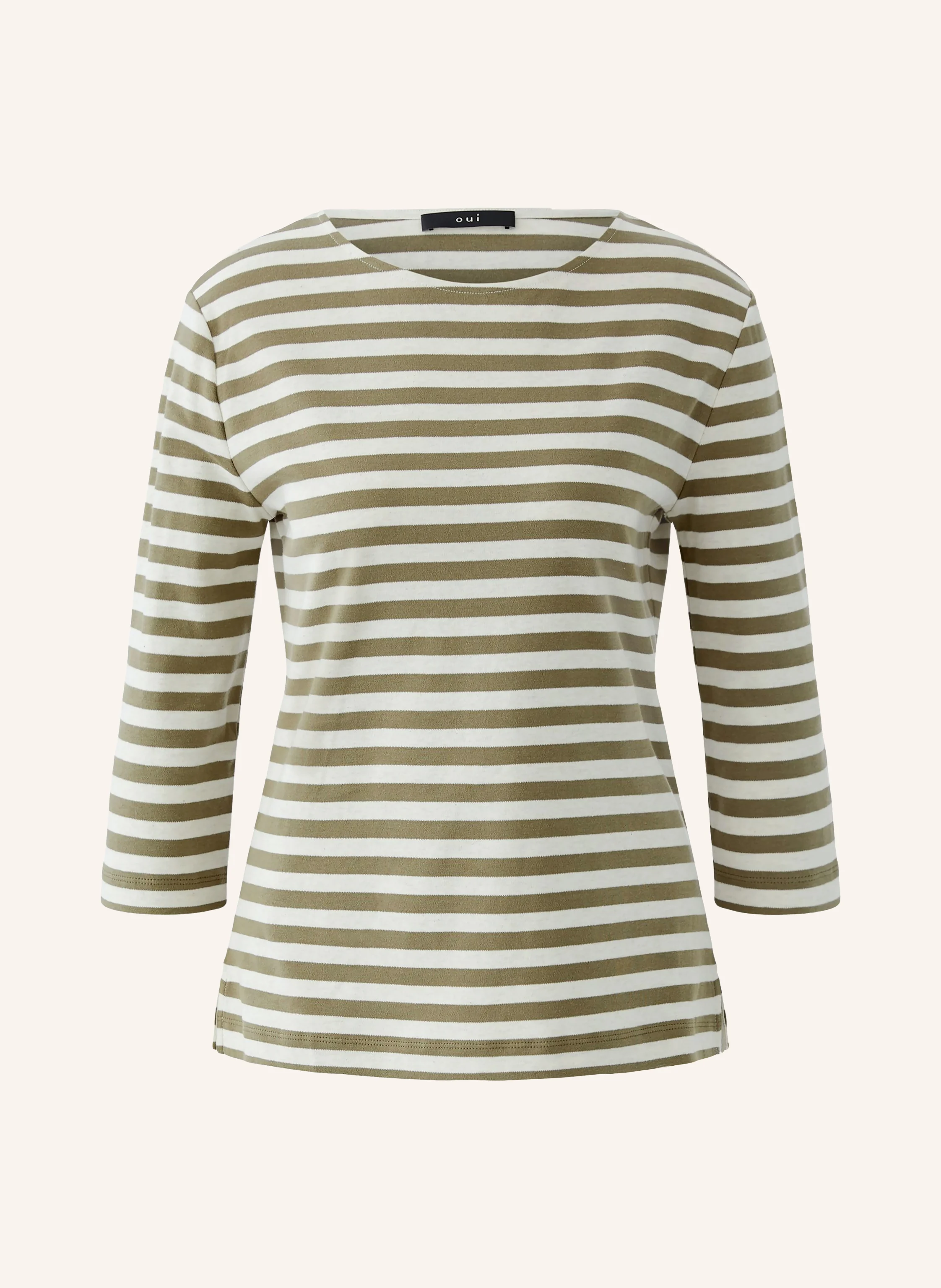 oui SOLEILA shirt with 3/4 sleeves: KHAKI / LIGHT GRAY