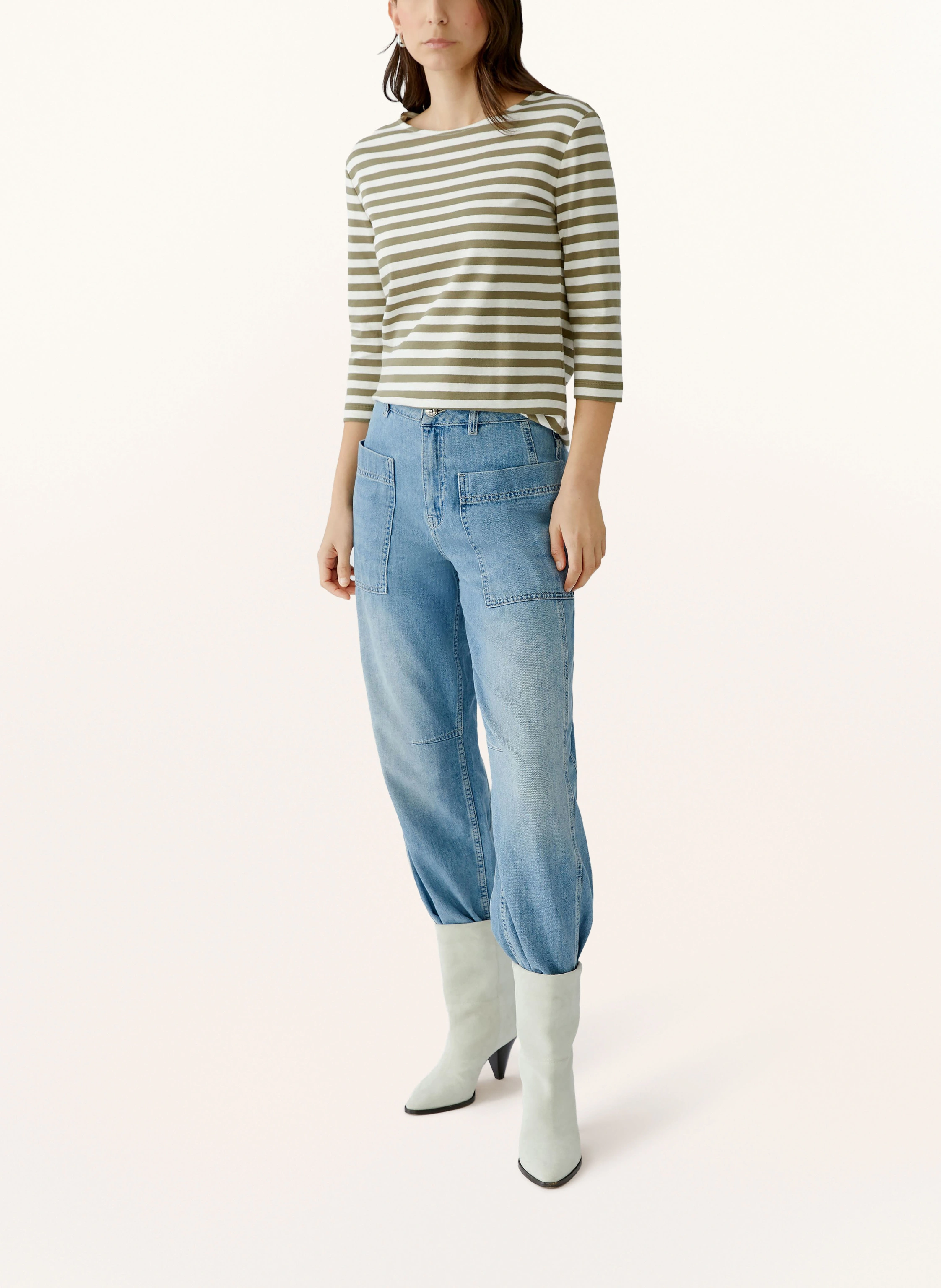 oui SOLEILA shirt with 3/4 sleeves: KHAKI / LIGHT GRAY