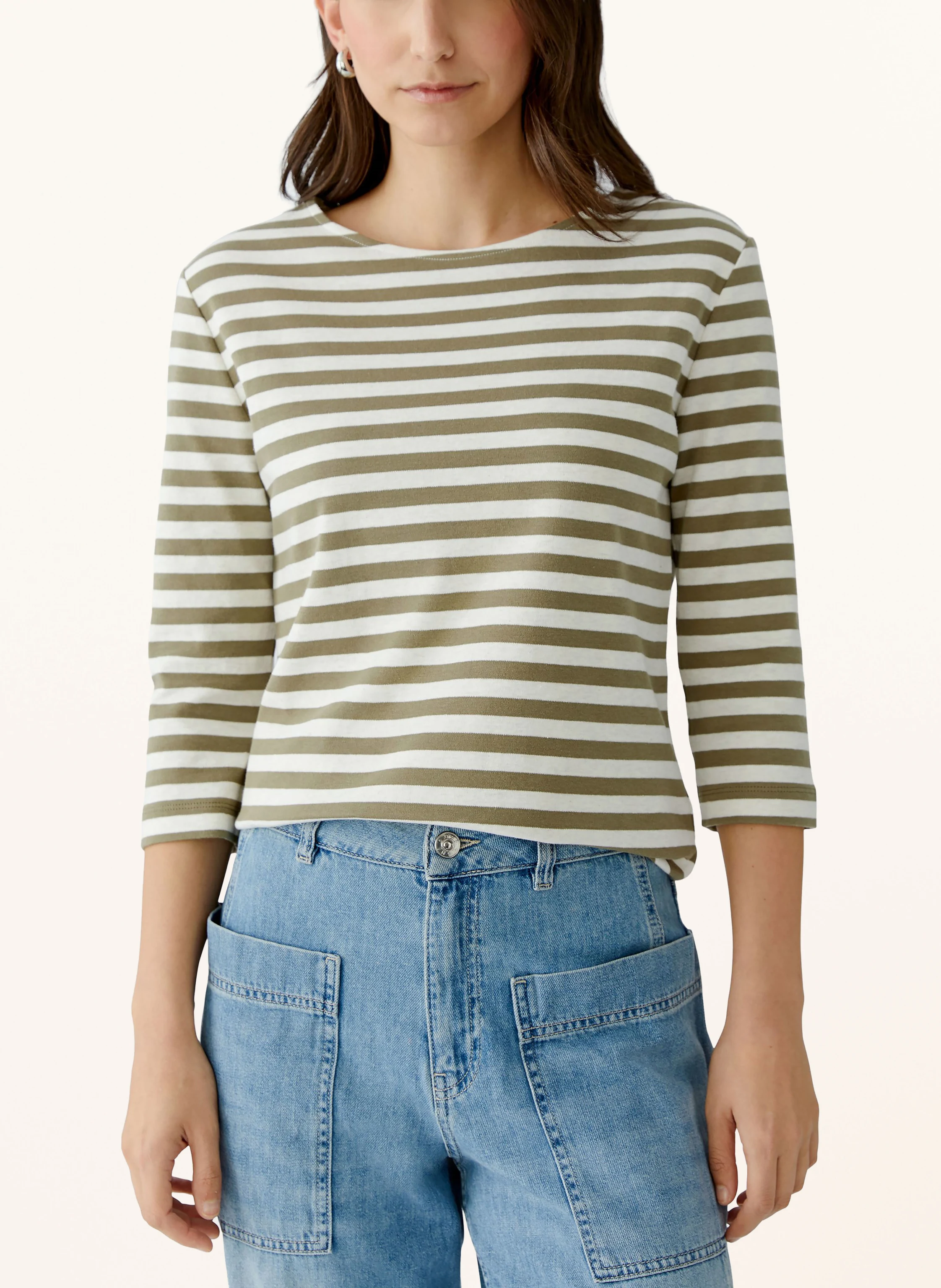 oui SOLEILA shirt with 3/4 sleeves: KHAKI / LIGHT GRAY