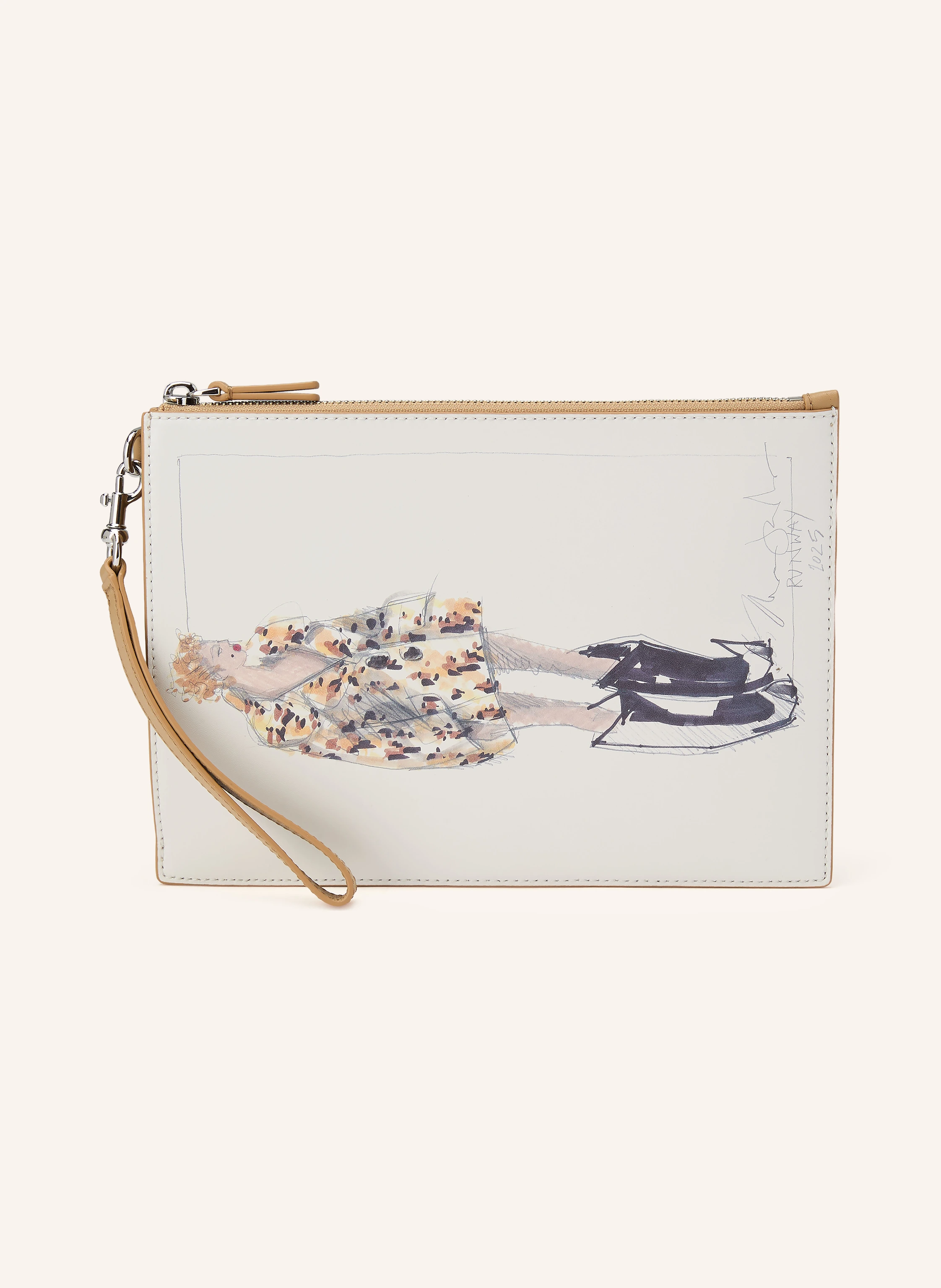 MARC JACOBS Pouch THE RUNWAY ILLUSTRATION WRISTLET: KAMEL / SILVER / VIT