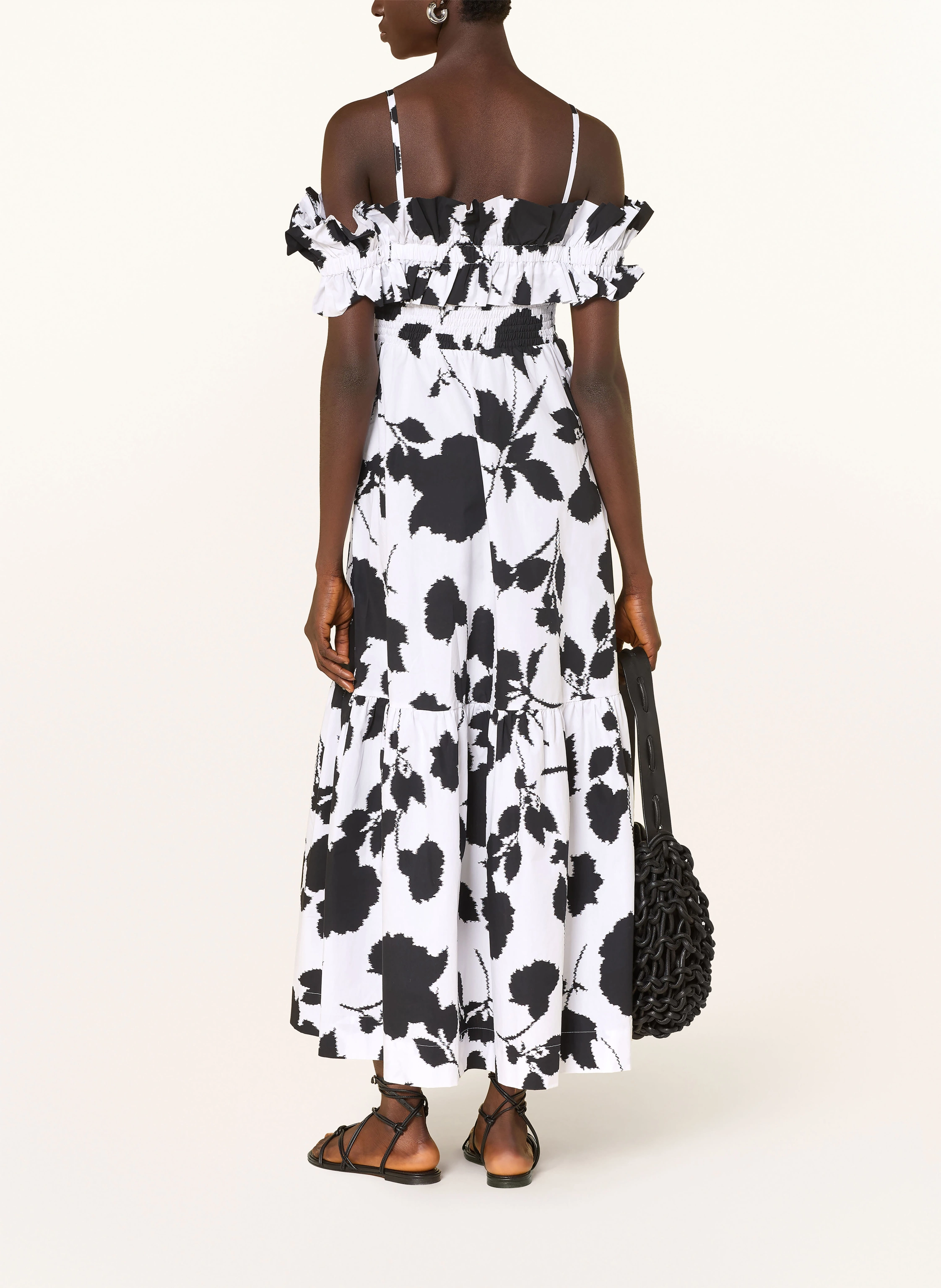 MARYAN MEHLHORN Rochie de plajă FLORASCAPE cu volane: ALB / NEGRU