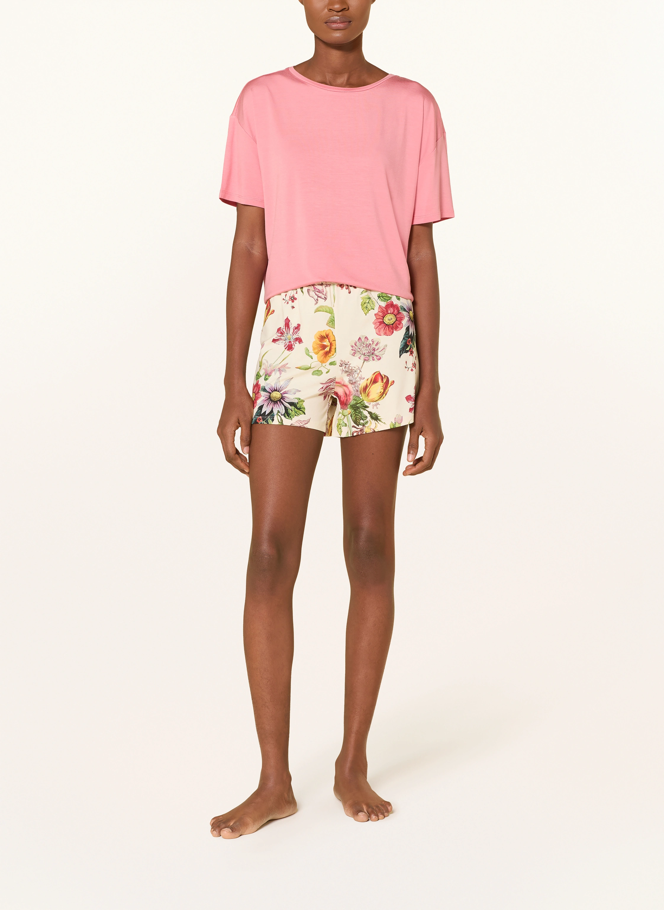 ESSENZA Schlafshorts NORI FLOREA: CREME / ROT / GRÜN