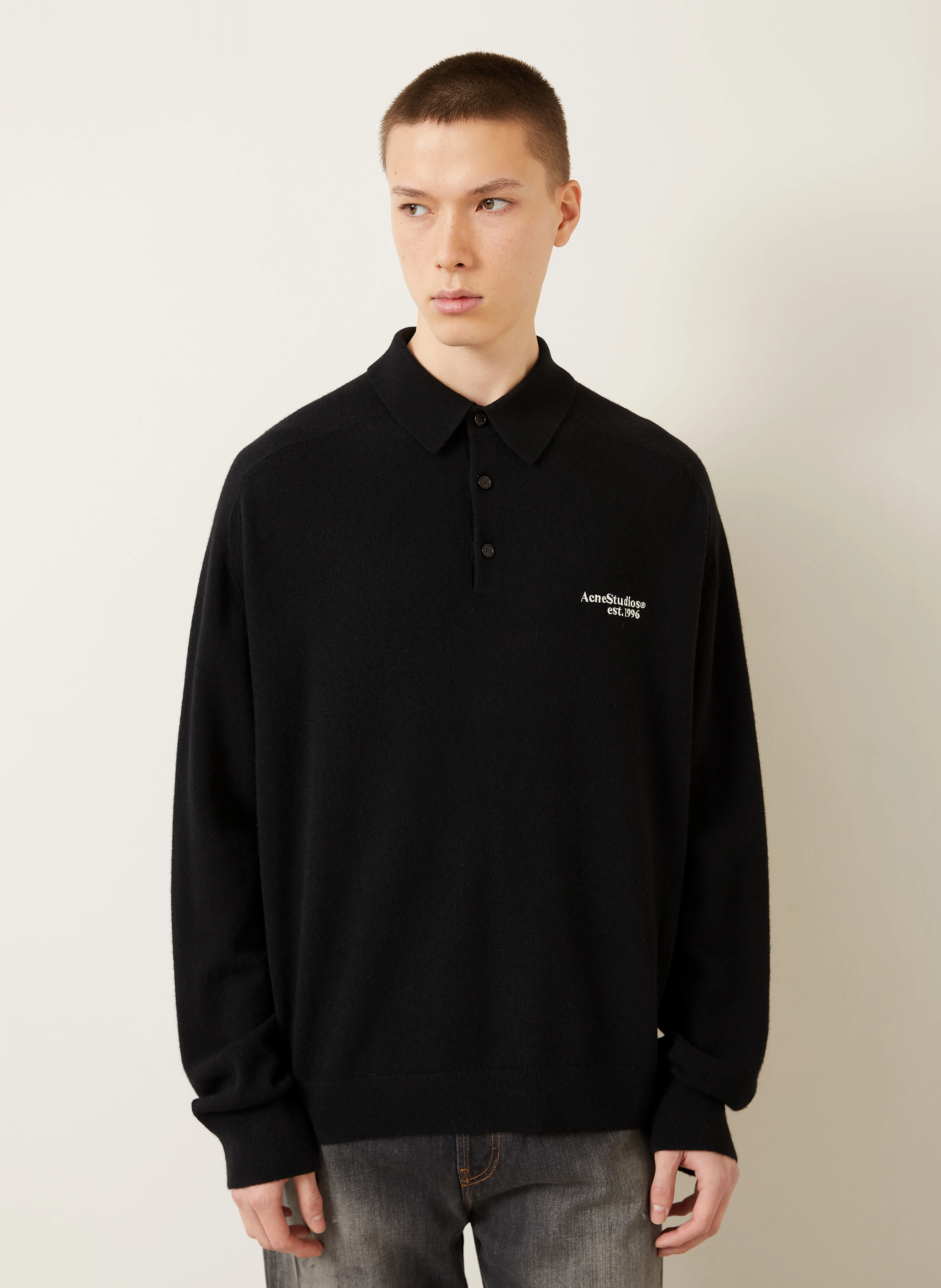 Acne Studios knitted polo shirt: BLACK