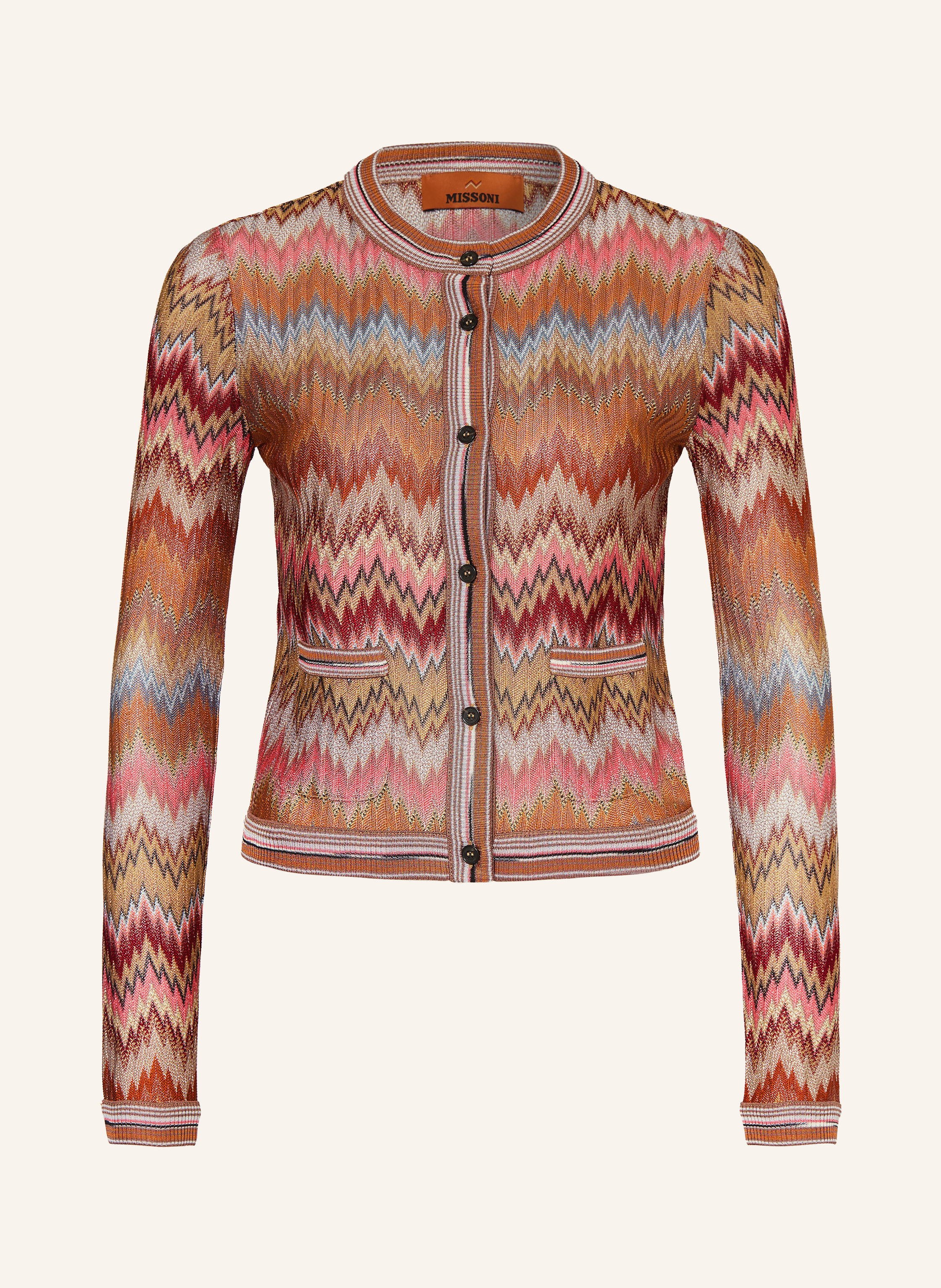 MISSONI cardigan in cognac / pink / dark red