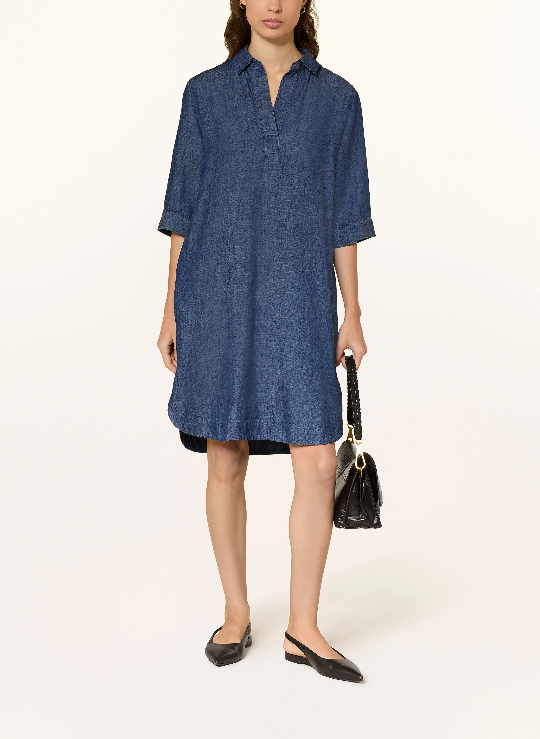 0039 ITALY Rochie cu aspect de blugi, cu mâneci 3/4: ALBASTRU