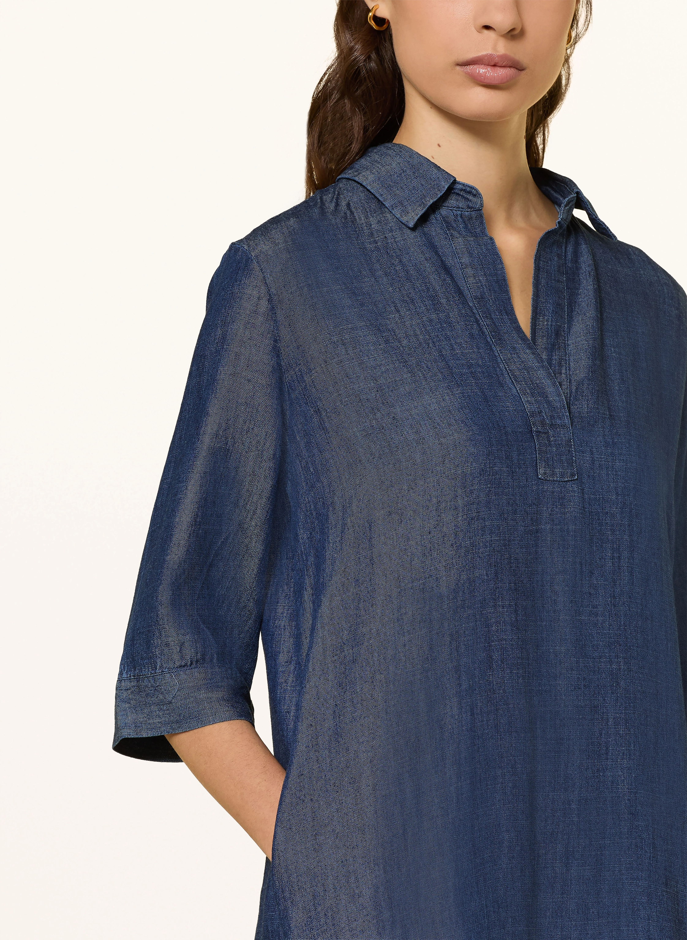 0039 ITALY Rochie cu aspect de blugi, cu mâneci 3/4: ALBASTRU