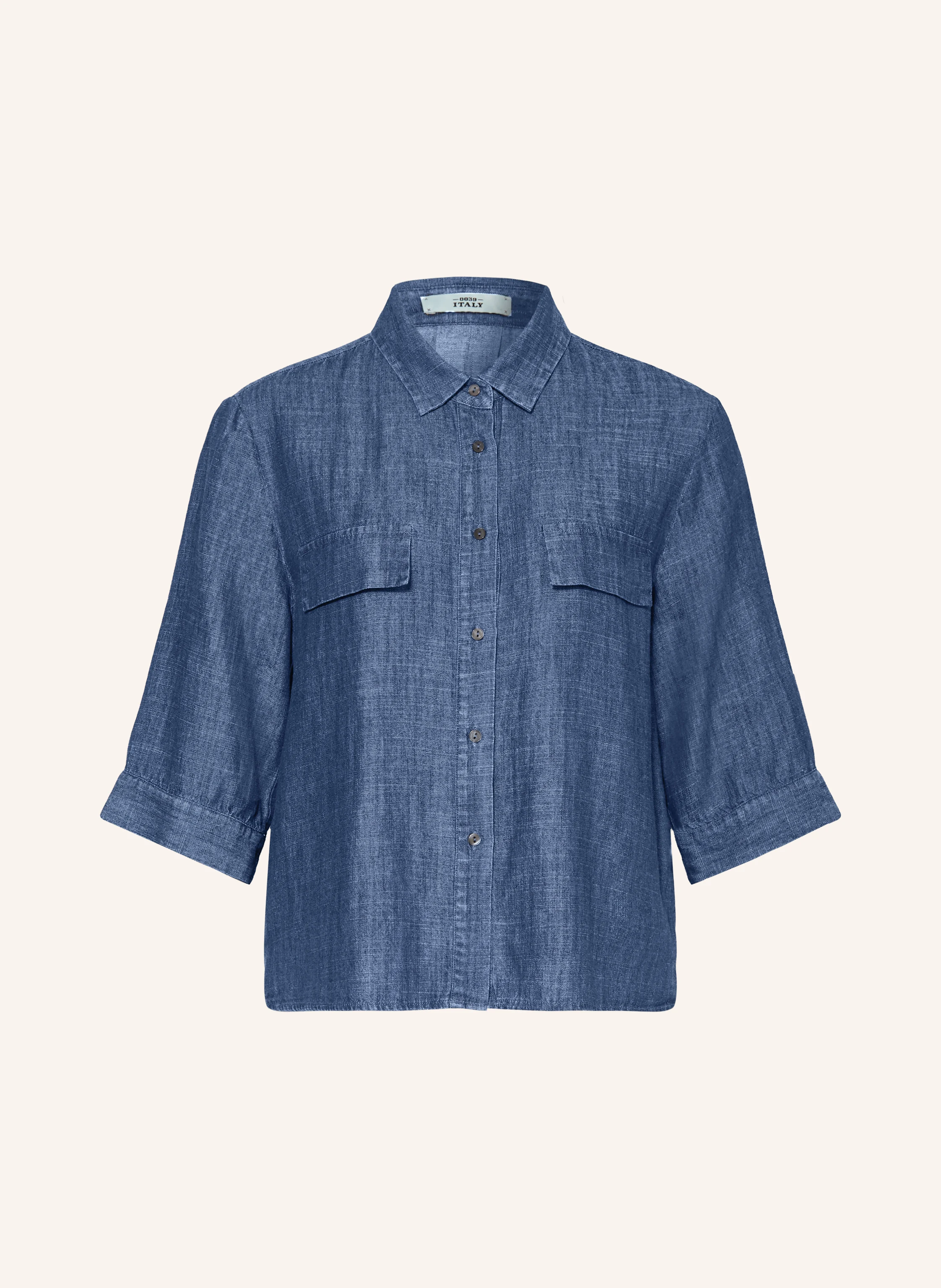 0039 ITALY Chemisier à manches 3/4 aspect jean: BLEU FONCÉ