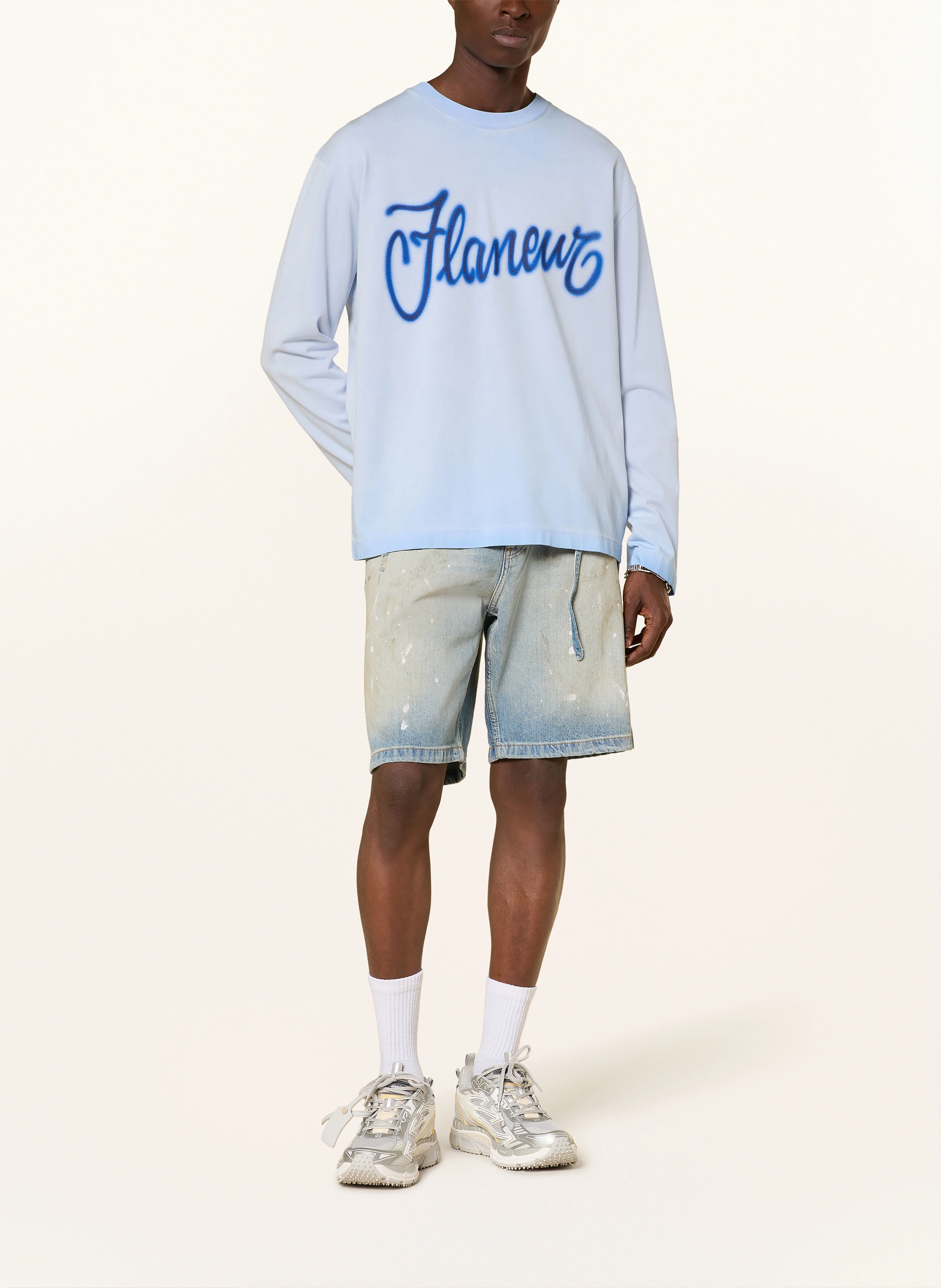 FLÂNEUR Oversized long-sleeved shirt AIRBRUSH SUMMER: LIGHT BLUE / NEON RED / YELLOW