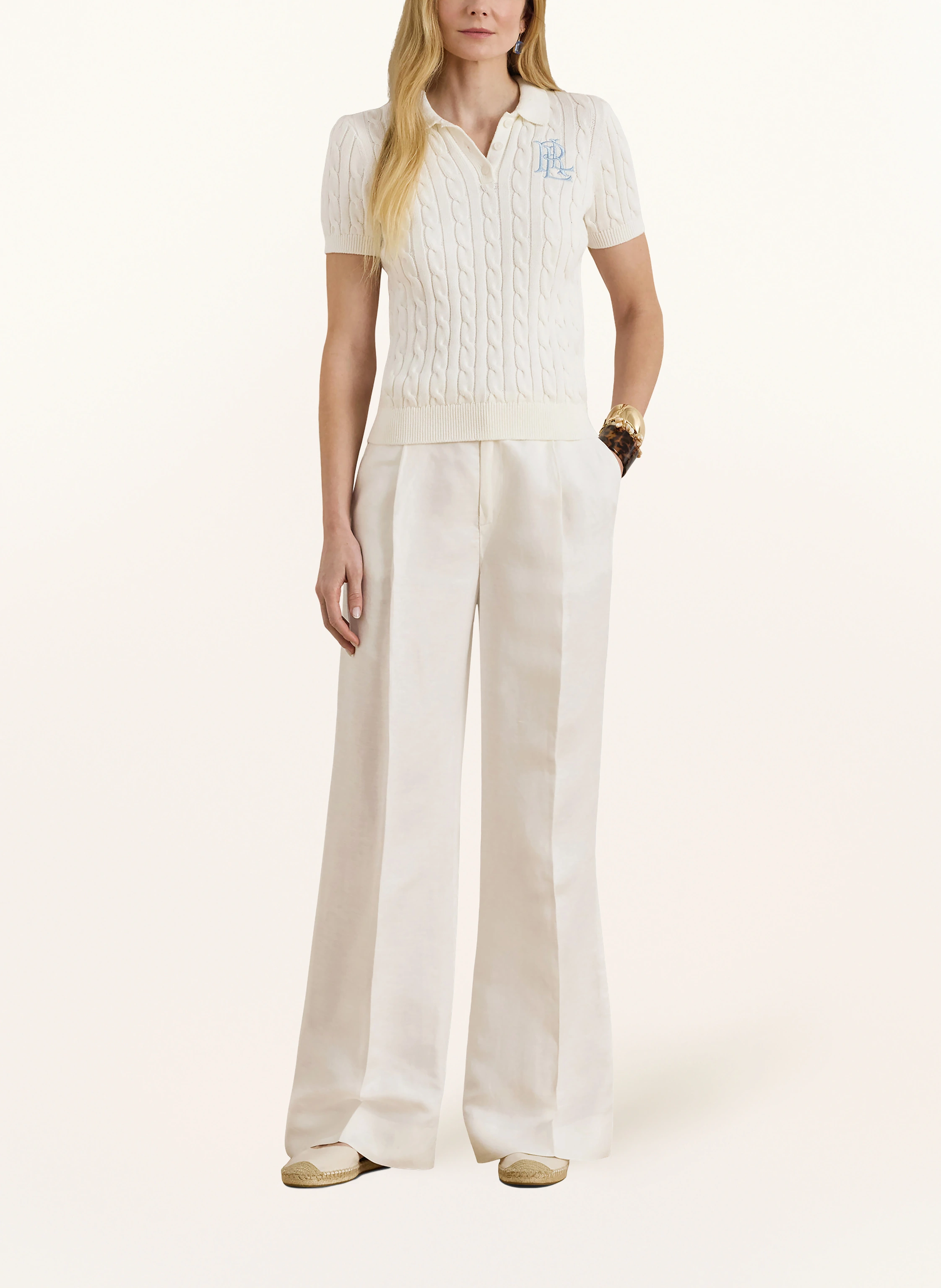 LAUREN RALPH LAUREN Stickad pikétröja: VIT