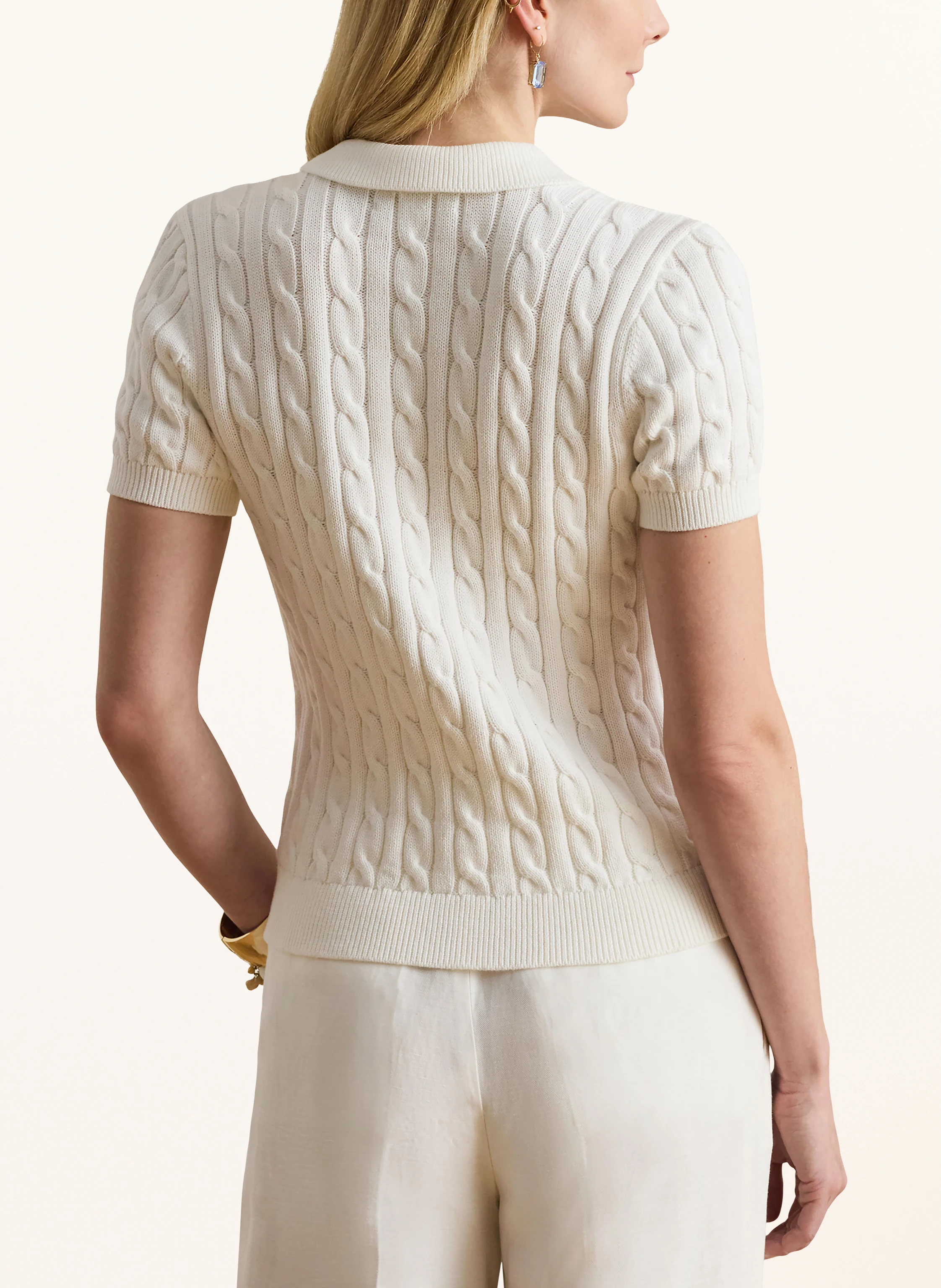 LAUREN RALPH LAUREN Stickad pikétröja: VIT