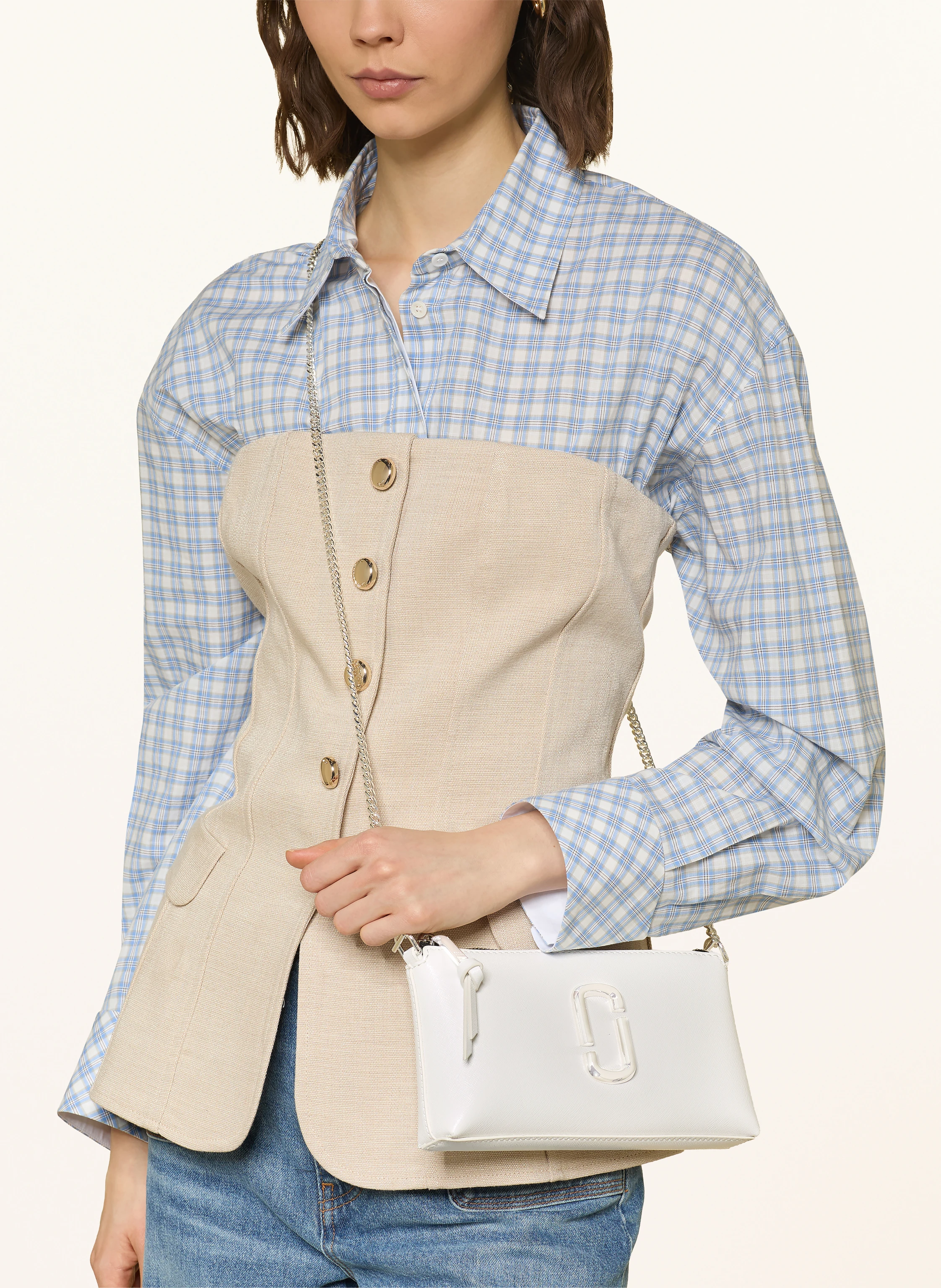 MARC JACOBS Saffiano shoulder bag THE SNAPSHOT DTM: WHITE / SILVER