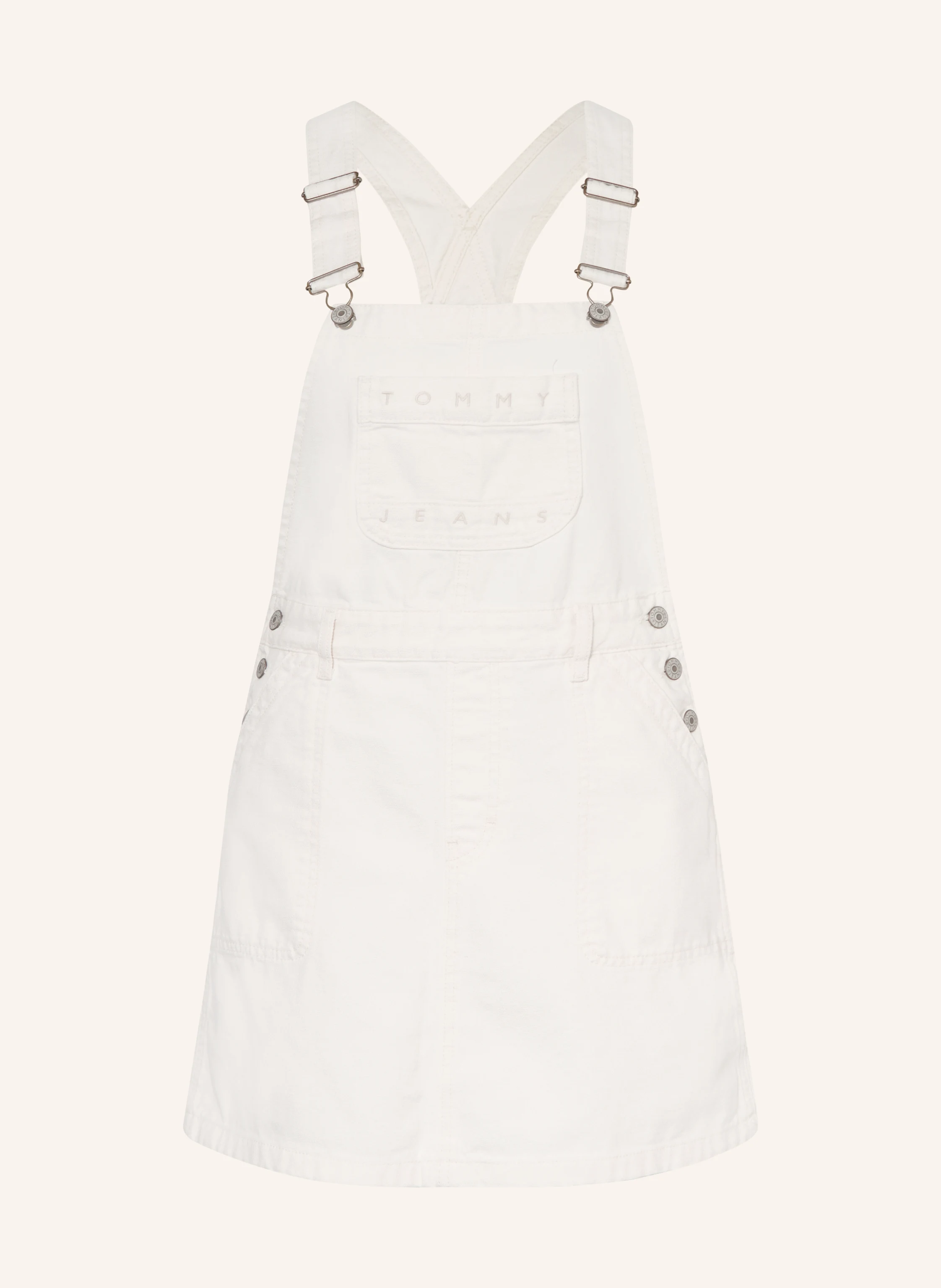 white denim pinafore dress TOMMY JEANS in 1d0 denim size:L-12 Slips into Spring 2025 Mini dress Formal Dresses Lafayette La Adjustable tank straps