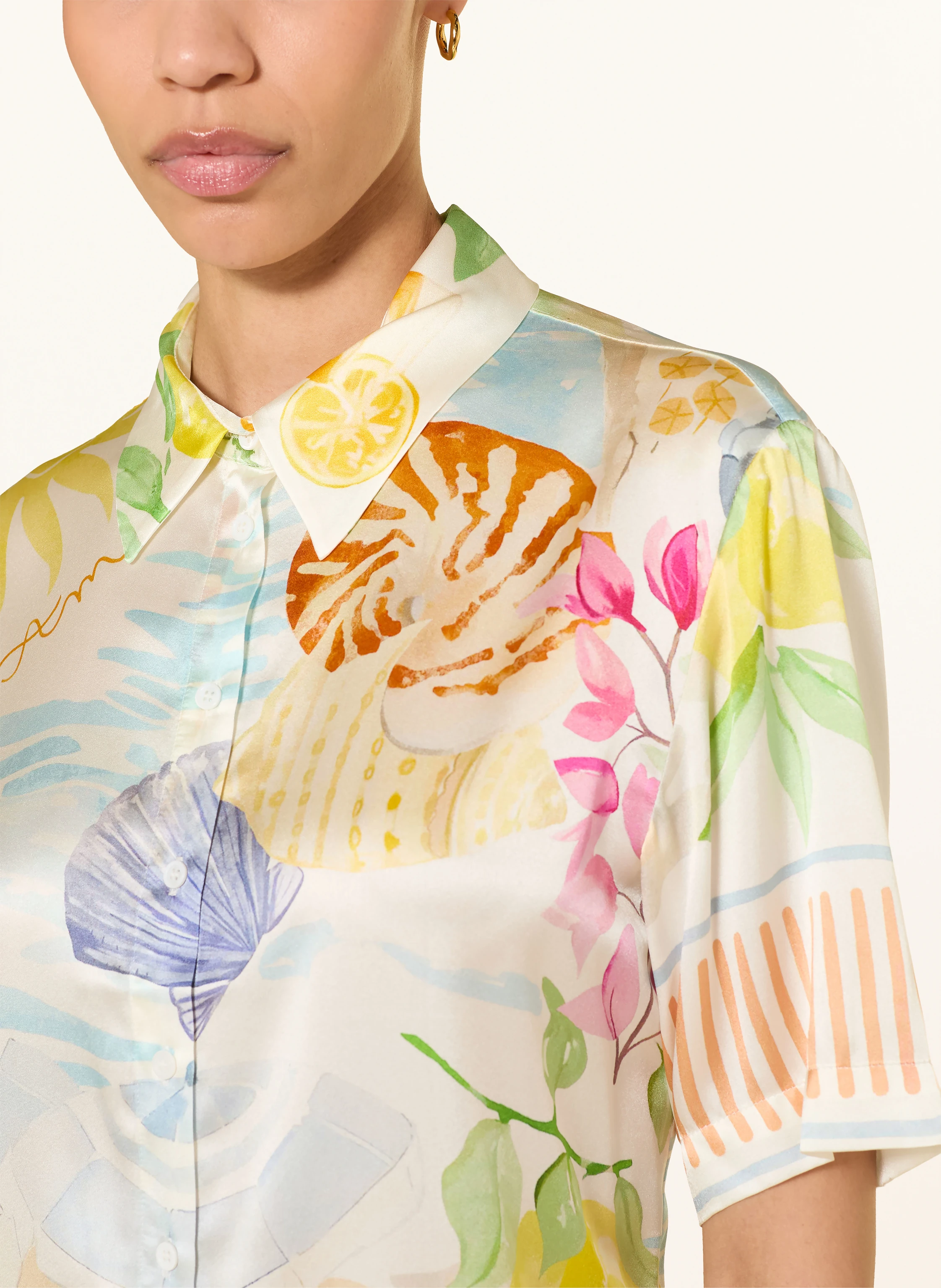lilienfels Silk shirt blouse: WHITE / YELLOW / BLUE