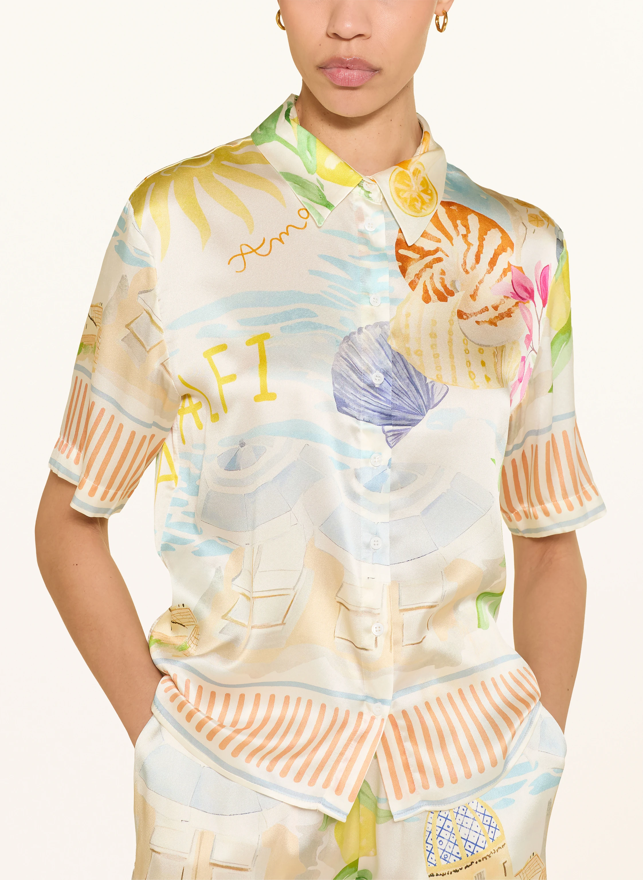 lilienfels Silk shirt blouse: WHITE / YELLOW / BLUE