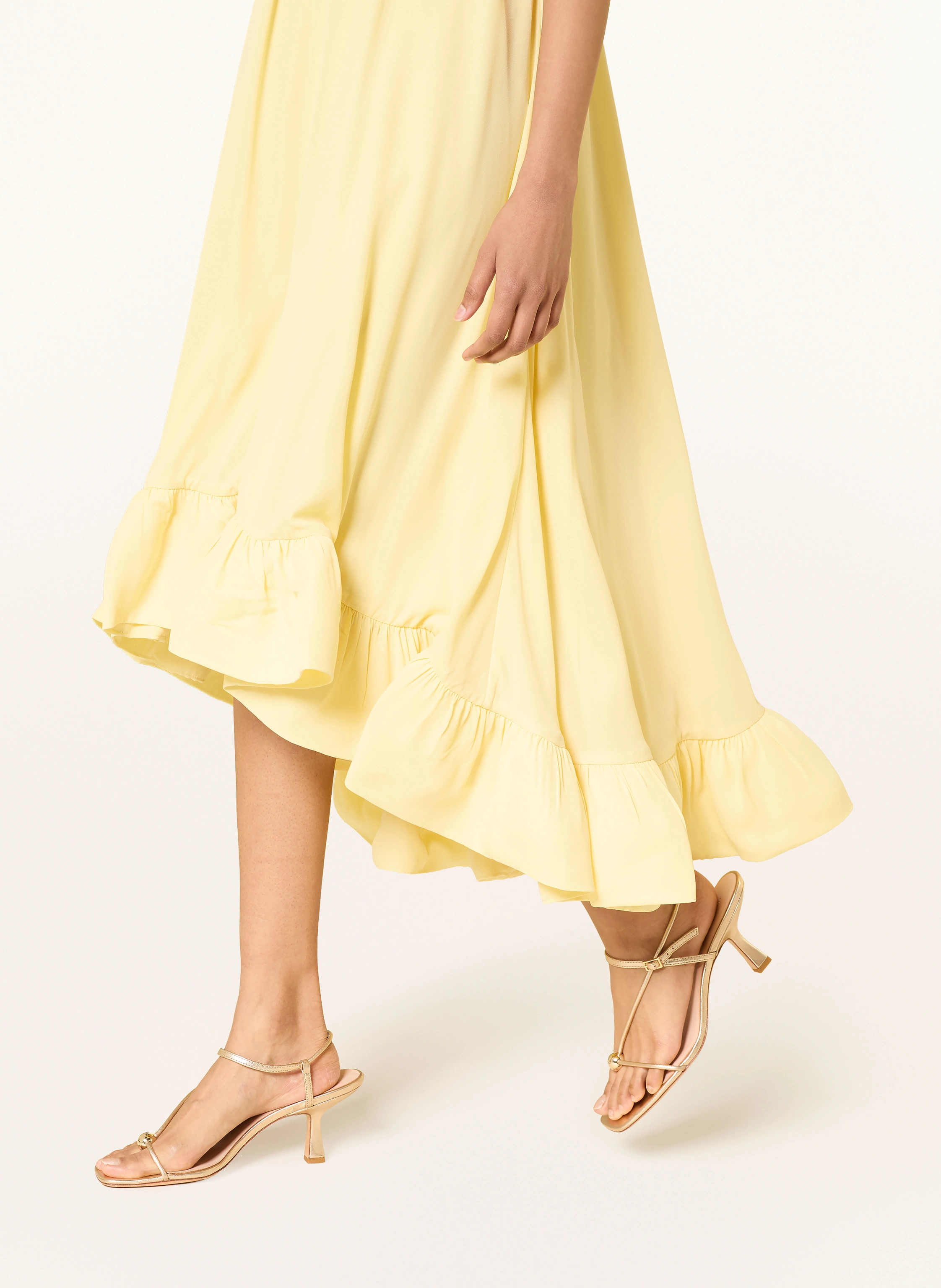 knee length dresses for ladies Sabrina Butter Yellow High Slit Jacquard Maxi Dress