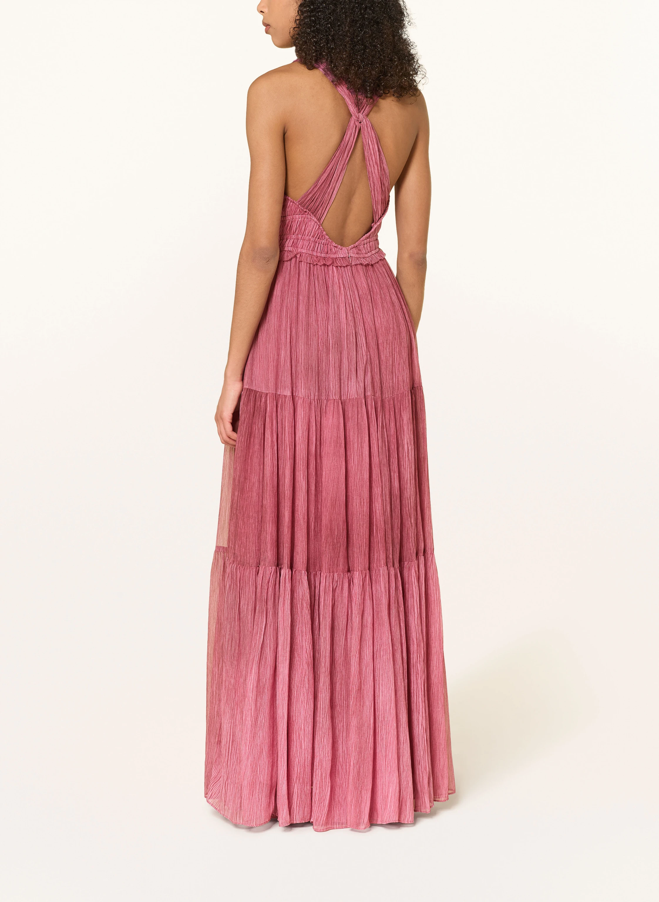 ULLA JOHNSON FREESIA silk dress with pleats in fuchsia