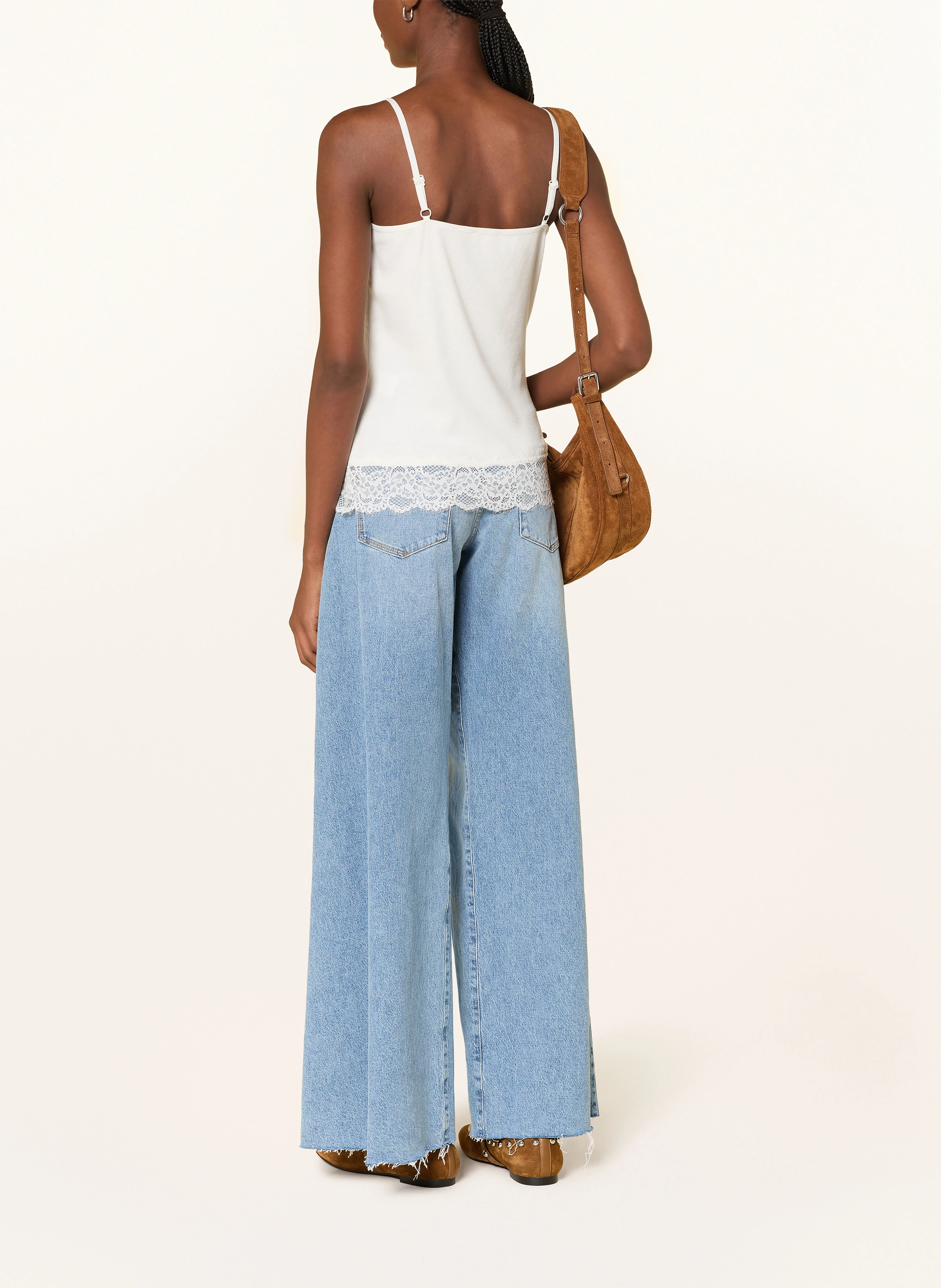 darling harbour Jersey top with lace: OFFWHITE