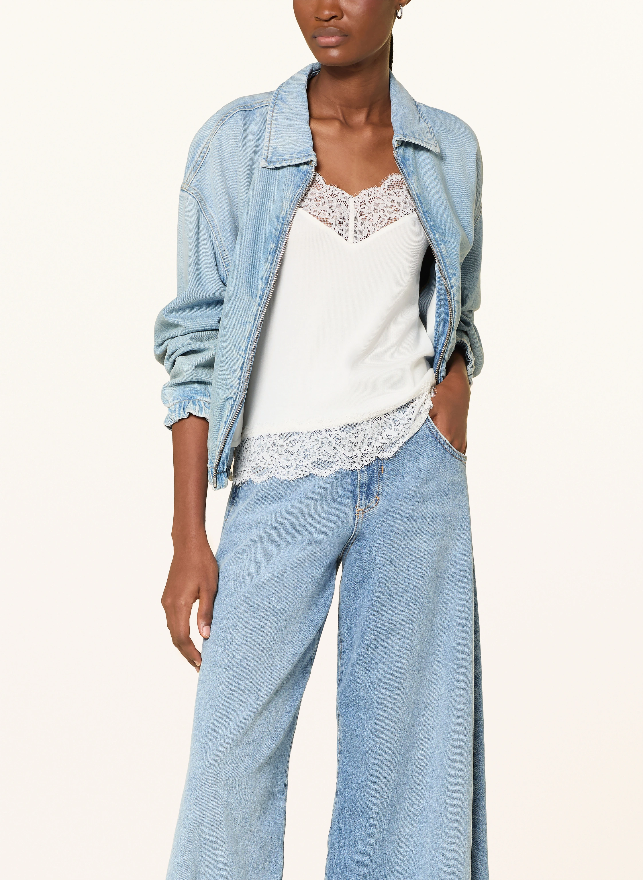darling harbour Jersey top with lace: OFFWHITE