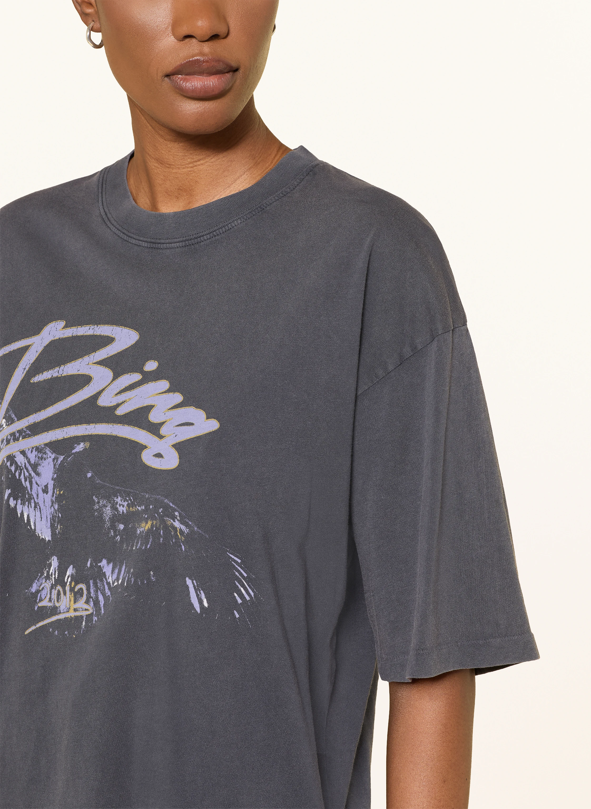 ANINE BING T-Shirt KENT TEE EAGLE in gray / yellow / light blue