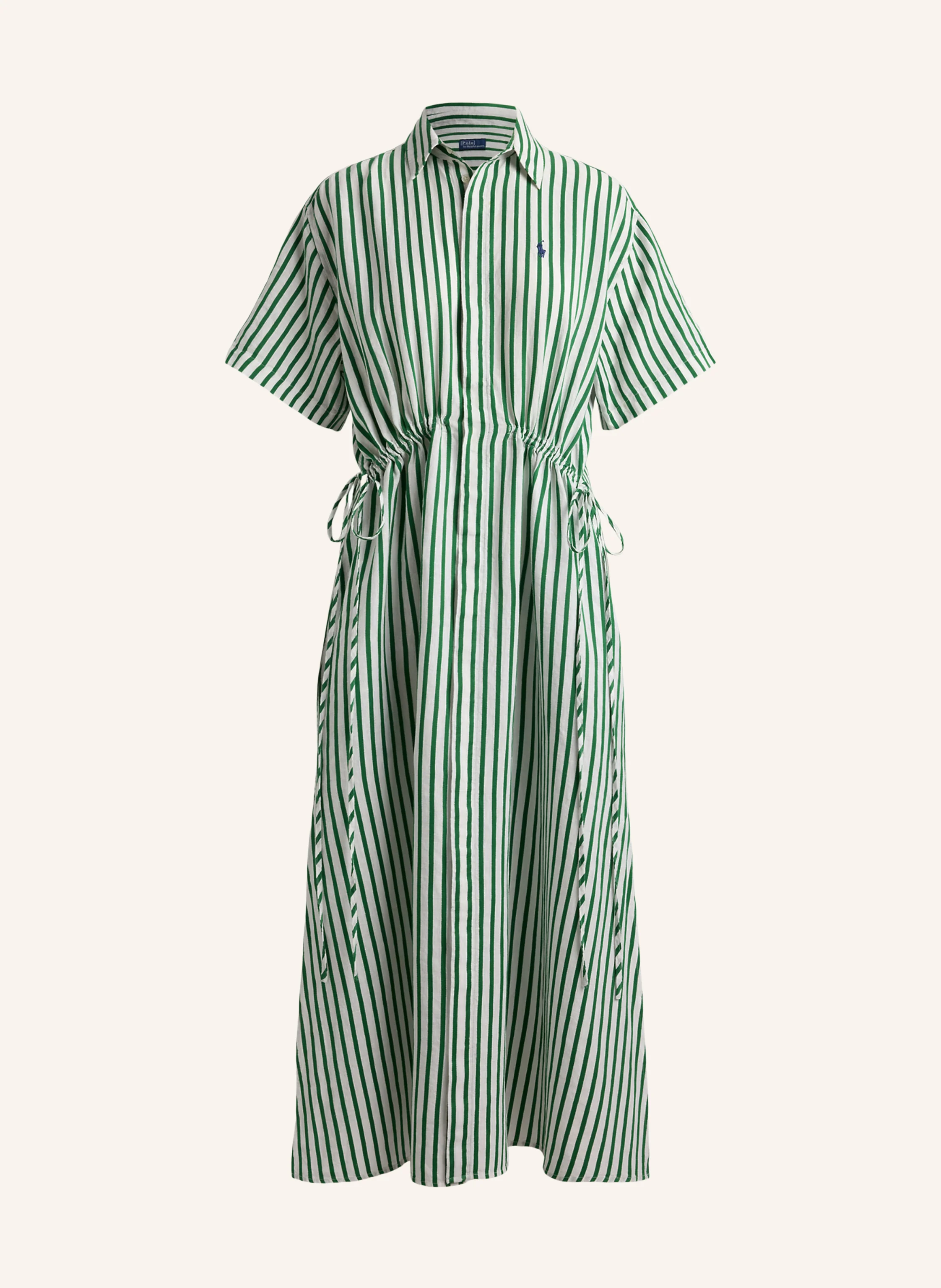 POLO RALPH LAUREN Linen shirt dress in green / white