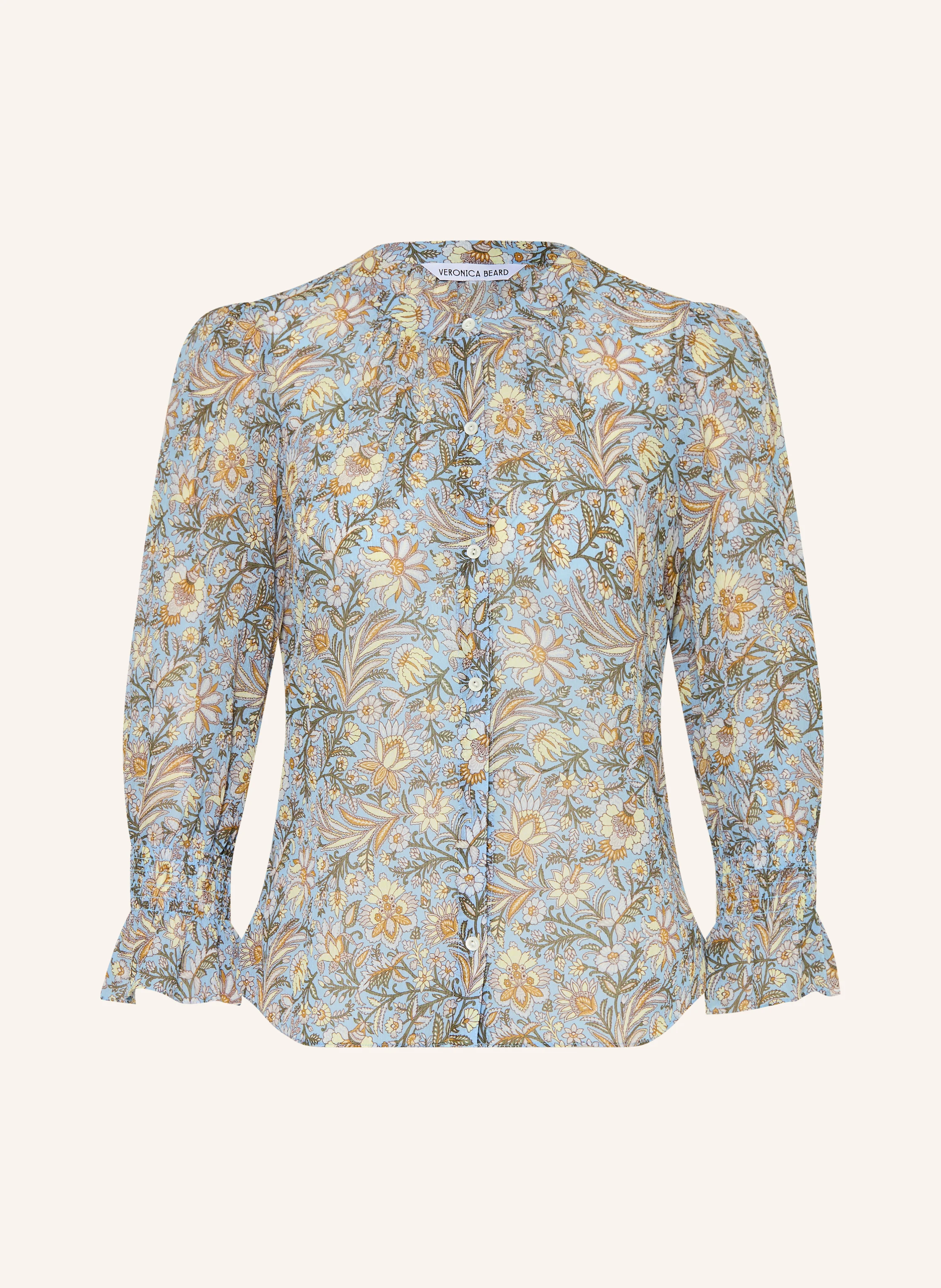 Veronica Beard ASHLYNN Blouse with 3/4-length sleeves: BLUE GRAY / LIGHT YELLOW / KHAKI