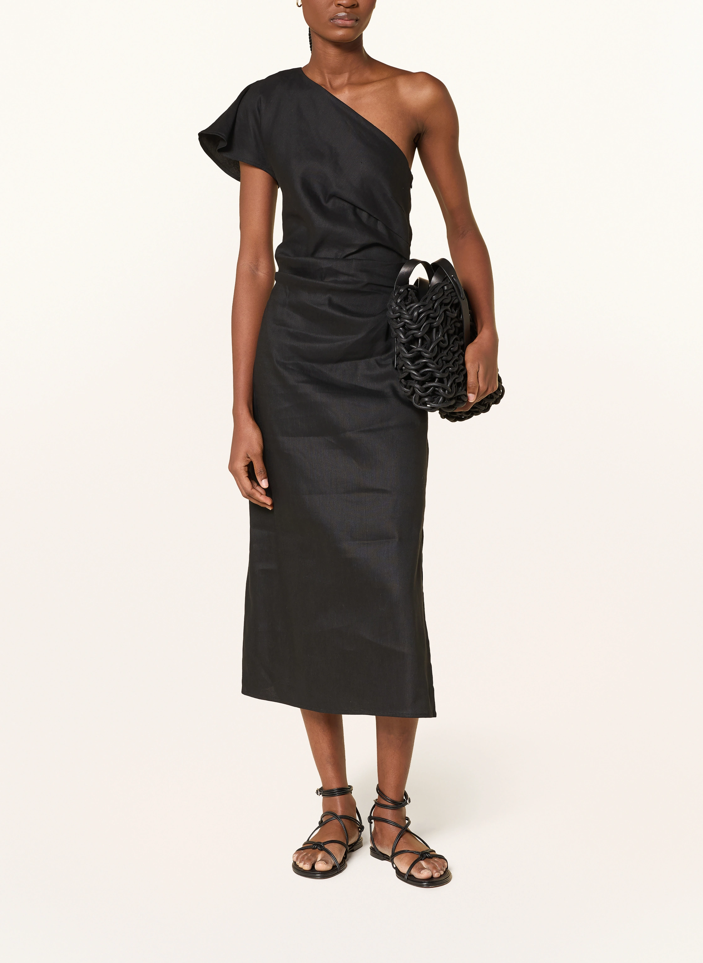 Marc O'Polo One-shoulder dress with linen in black