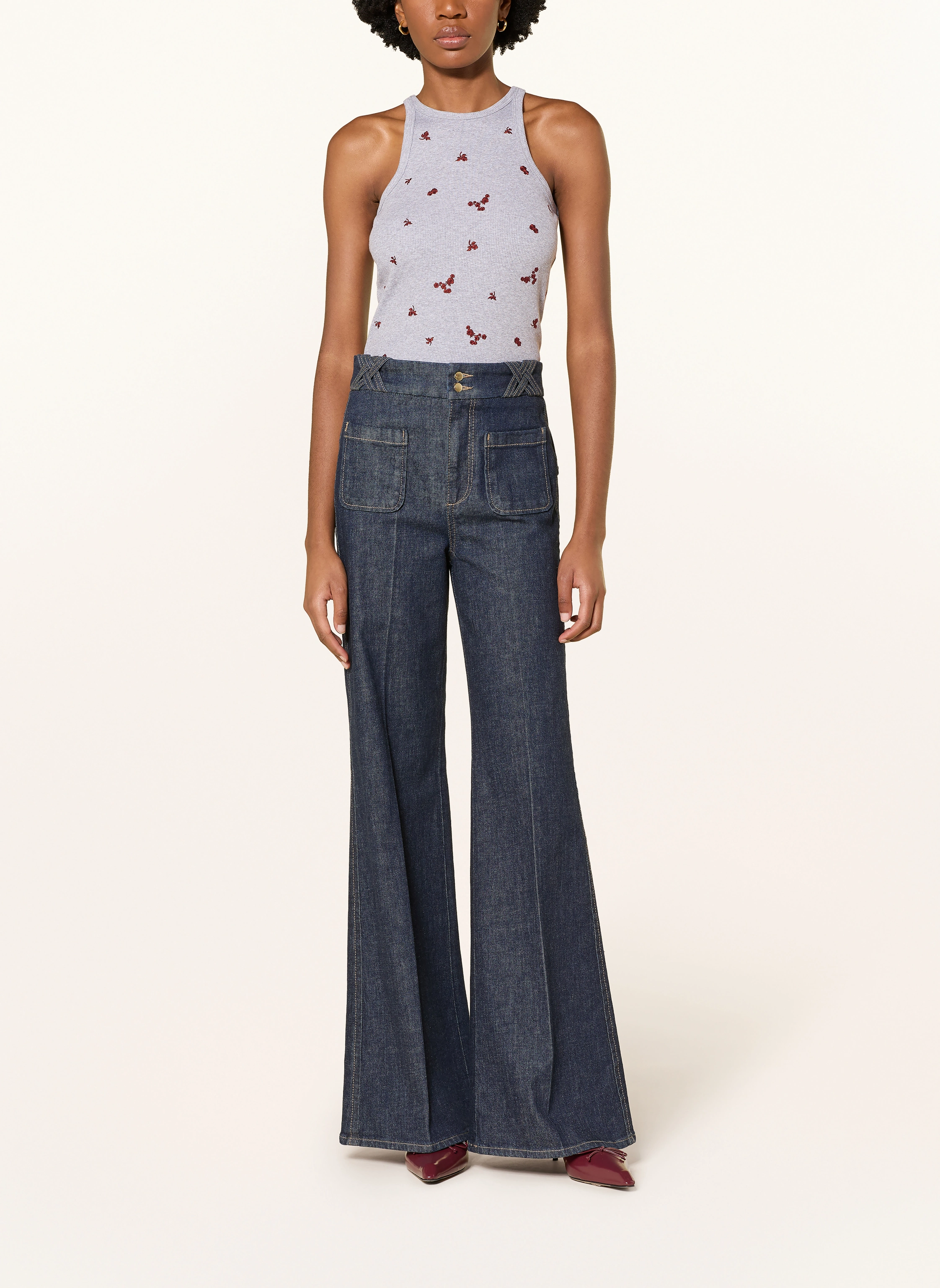 DOROTHEE SCHUMACHER Top Ribbed Seduction: GRAY / DARK RED